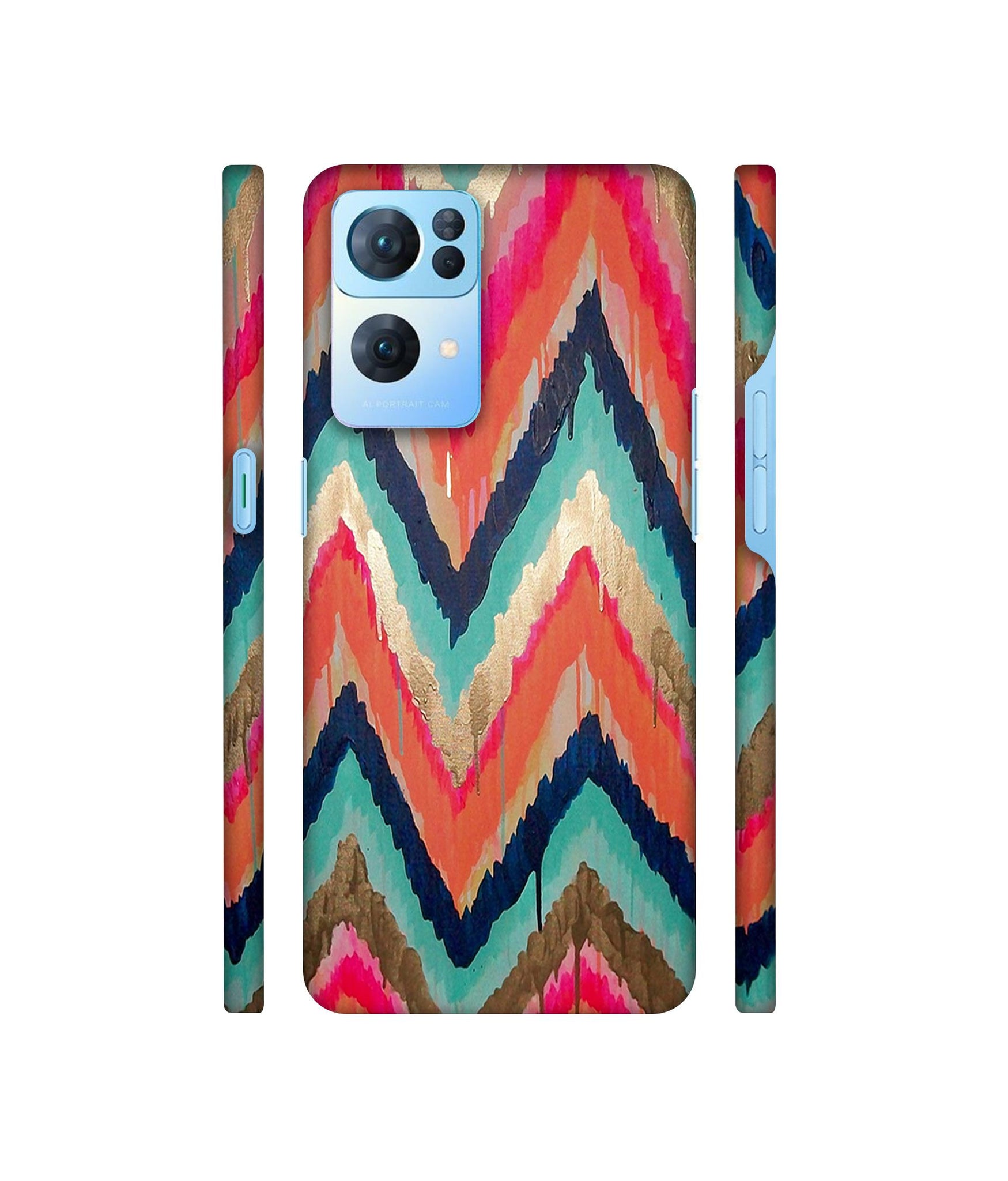Colorful Zig-Zag Lines Art Designer Hard Back Cover for Oppo Reno7 Pro 5G