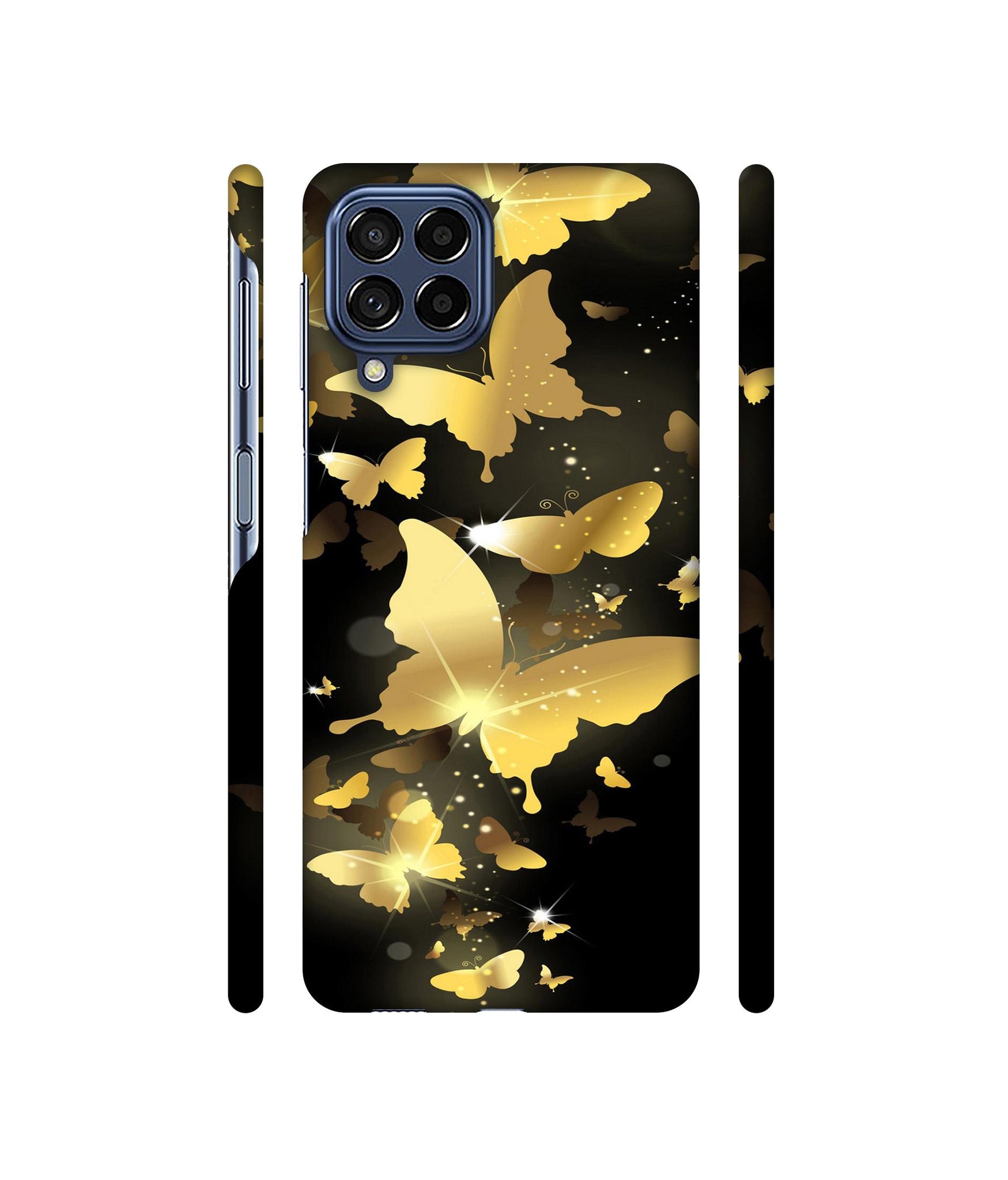 Golden Butterfly Pattern Designer Hard Back Cover for Samsung Galaxy M53 5G