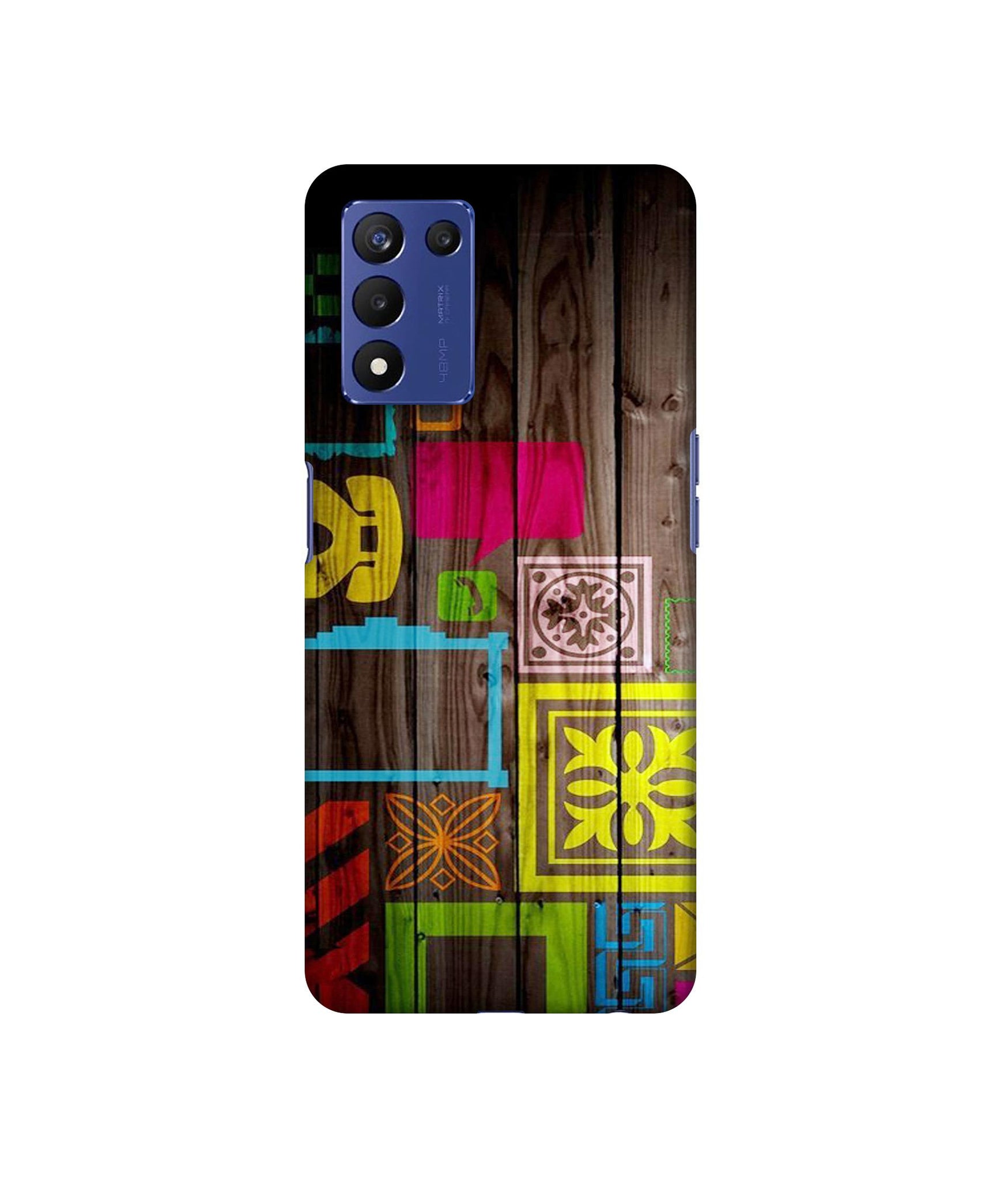 Stamps on Wooden Texture Designer Hard Back Cover for Realme 9 5G Speed Edition