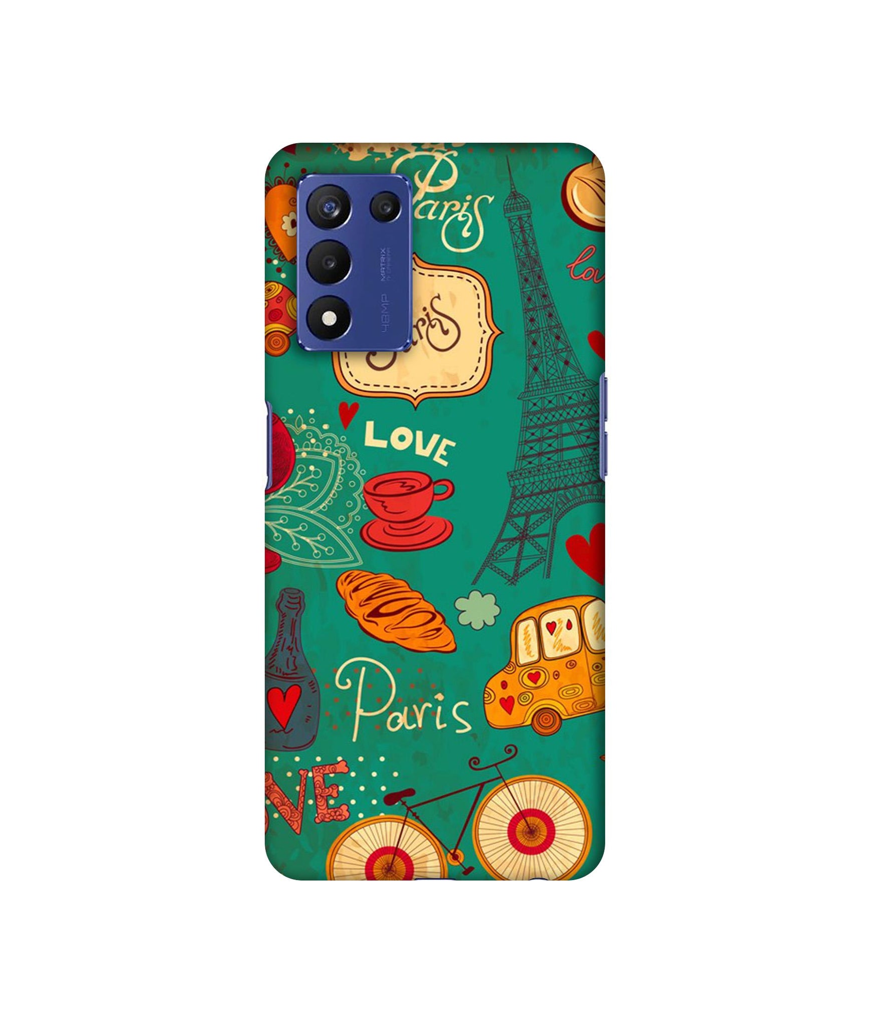 Paris Love Print Designer Hard Back Cover for Realme 9 5G Speed Edition