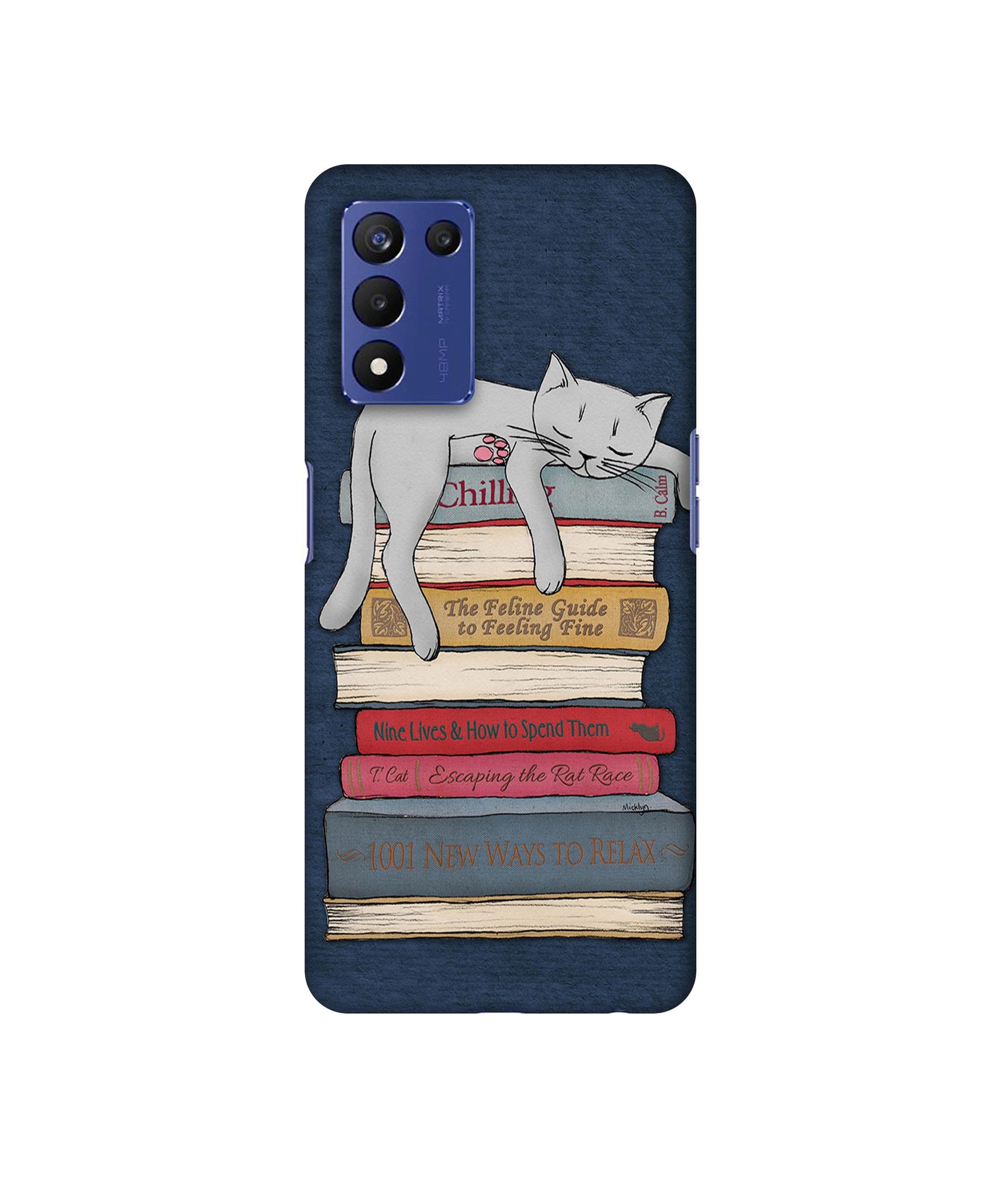 Cat Sleeping On The Books Designer Hard Back Cover for Realme 9 5G Speed Edition