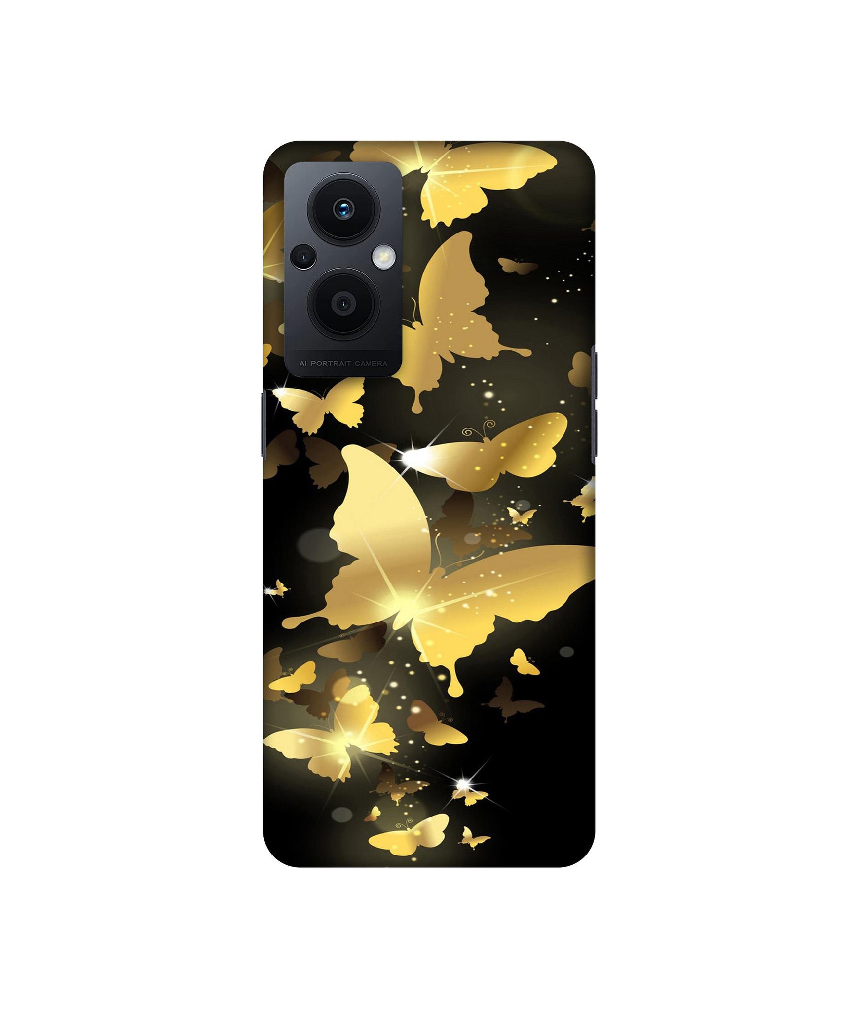 Golden Butterfly Pattern Designer Hard Back Cover for Oppo F21 Pro 5G