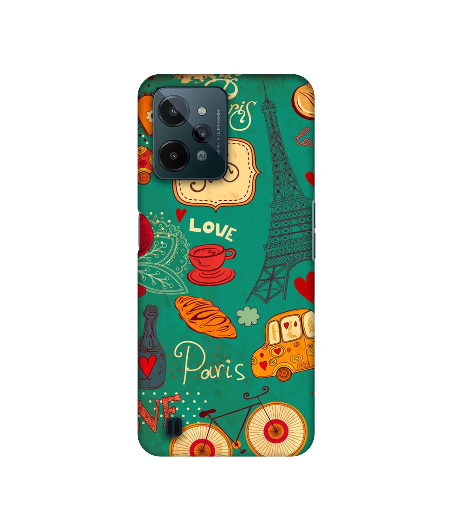 Paris Love Print Designer Hard Back Cover for Realme C31 4G