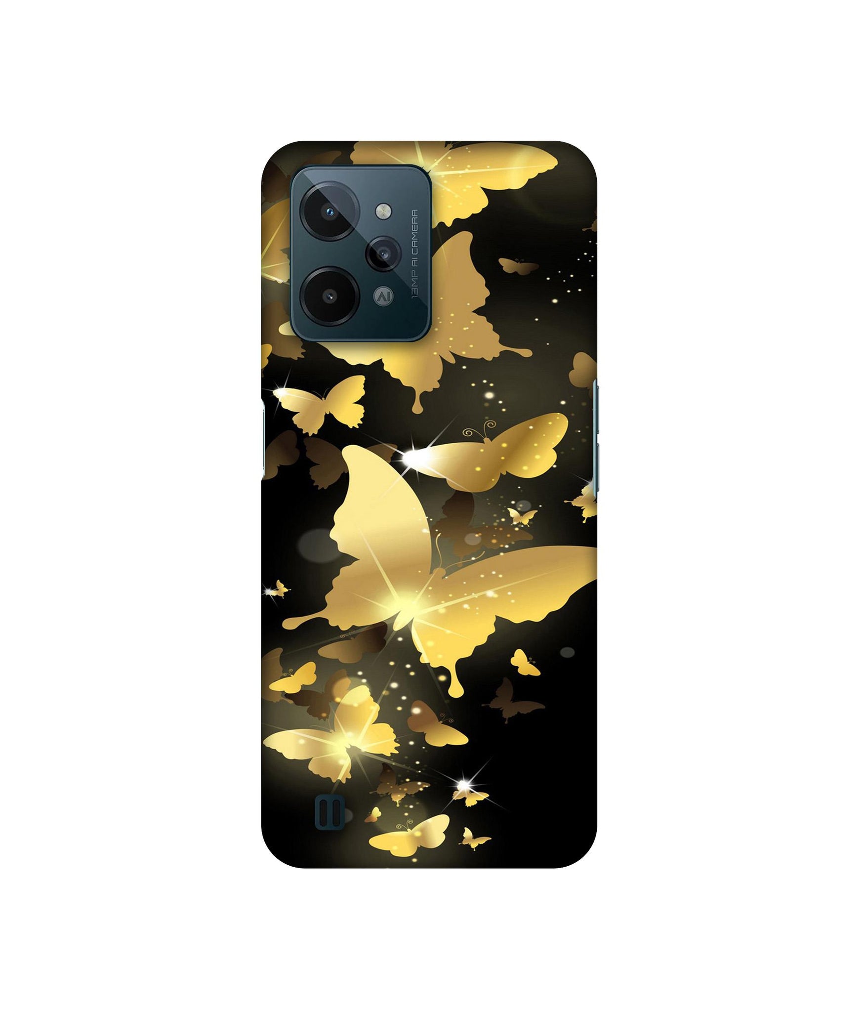 Golden Butterfly Pattern Designer Hard Back Cover for Realme C31 4G