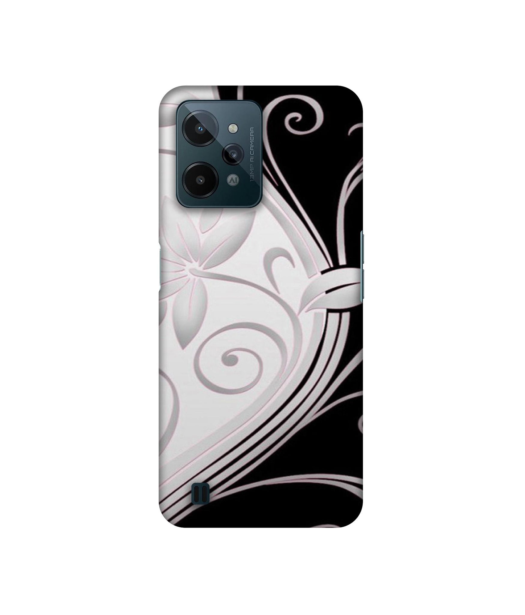 Black And White Flower Designer Hard Back Cover for Realme C31 4G