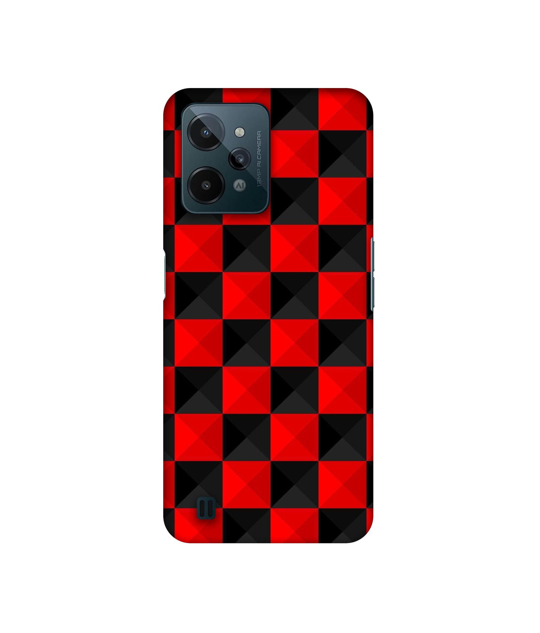 Red N Black Cubes Designer Hard Back Cover for Realme C31 4G