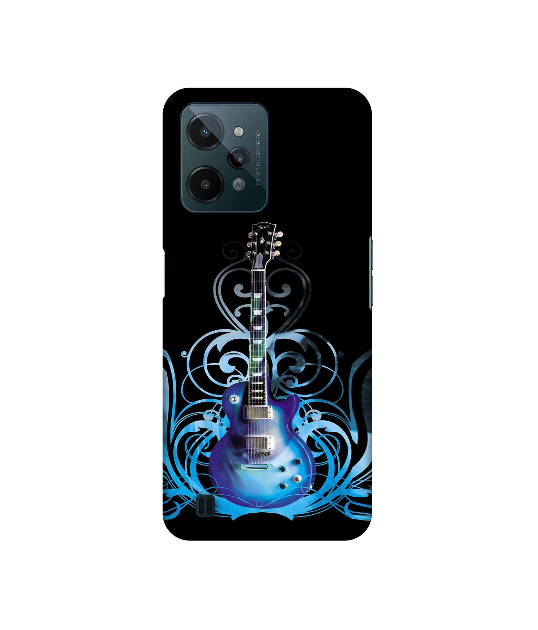 Guitar In Blue Pattern Designer Hard Back Cover for Realme C31 4G