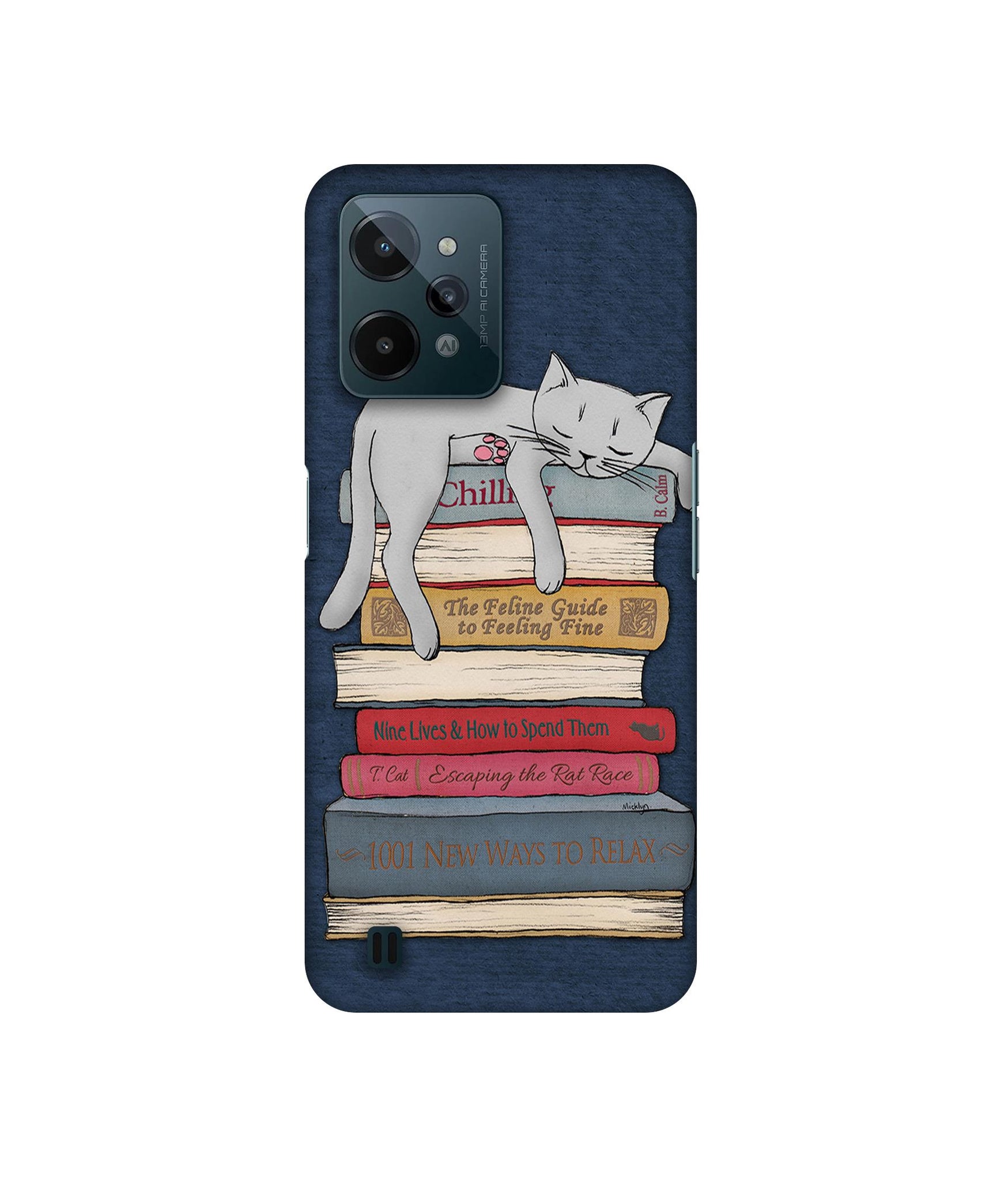 Cat Sleeping On The Books Designer Hard Back Cover for Realme C31 4G
