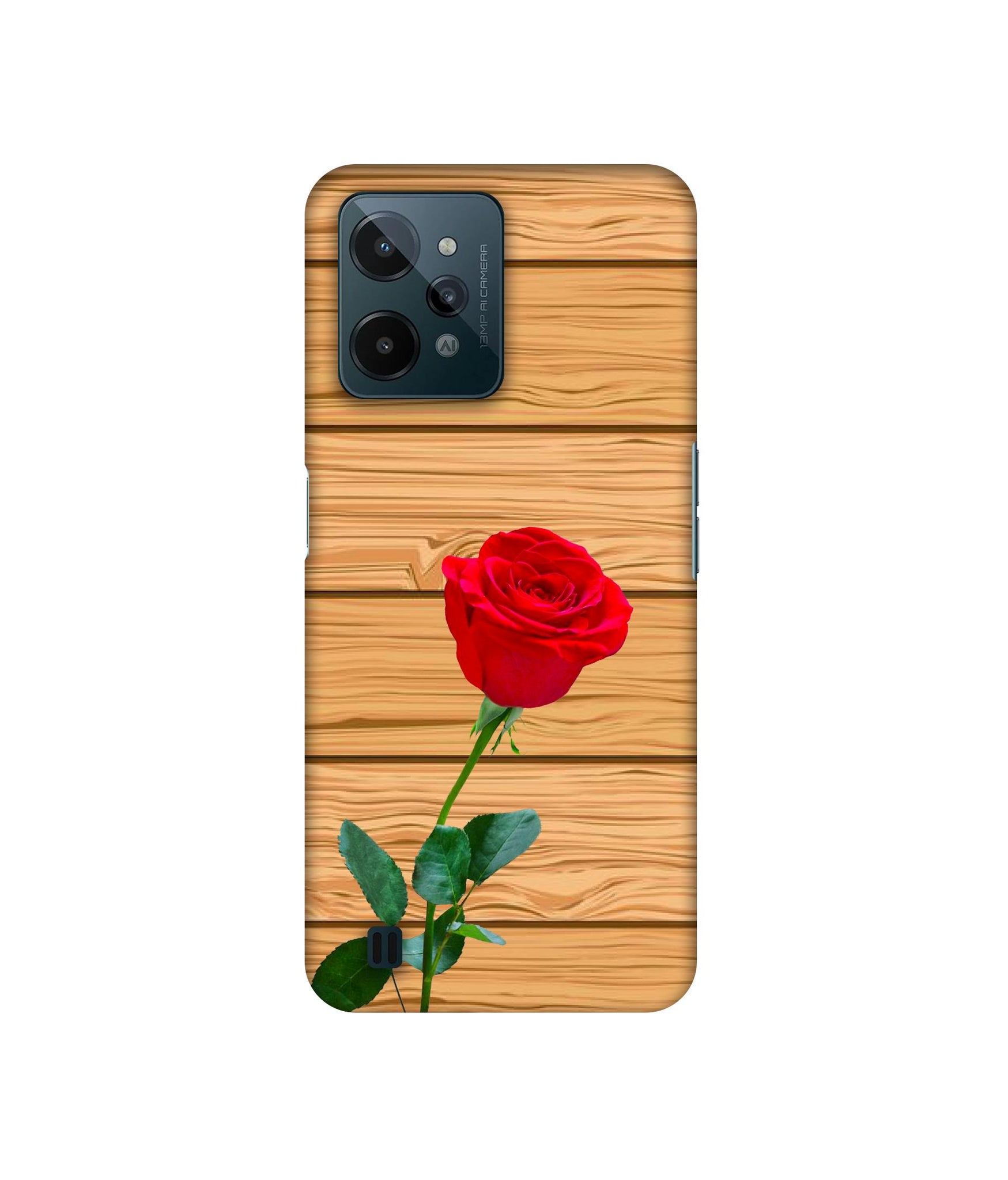 Rose With Wooden Texture Designer Hard Back Cover for Realme C31 4G