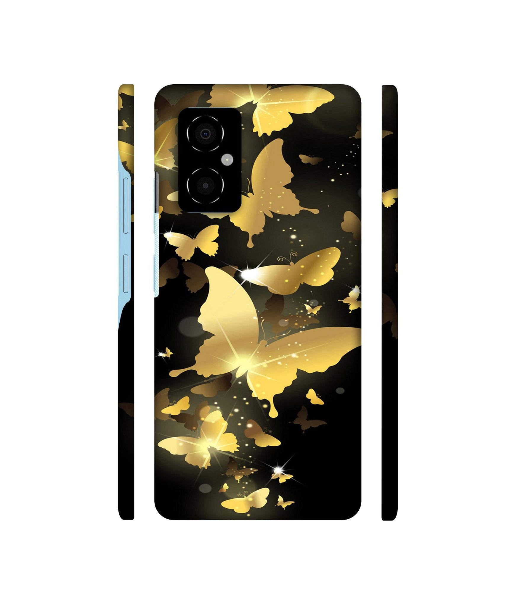 Golden Butterfly Pattern Designer Hard Back Cover for Poco M4 5G