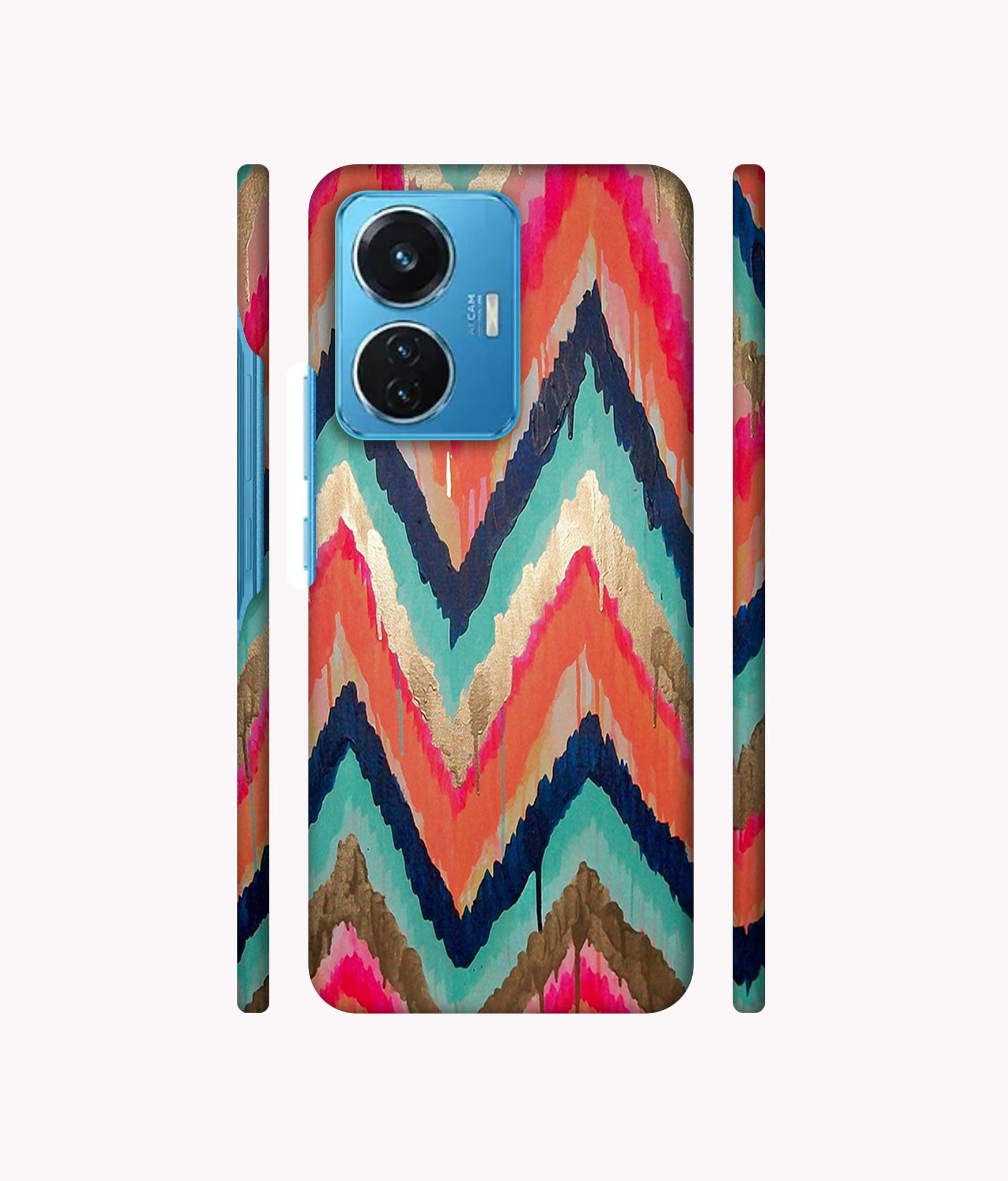 Colorful Zig-Zag Lines Art Designer Hard Back Cover for Vivo T1 44W 4G