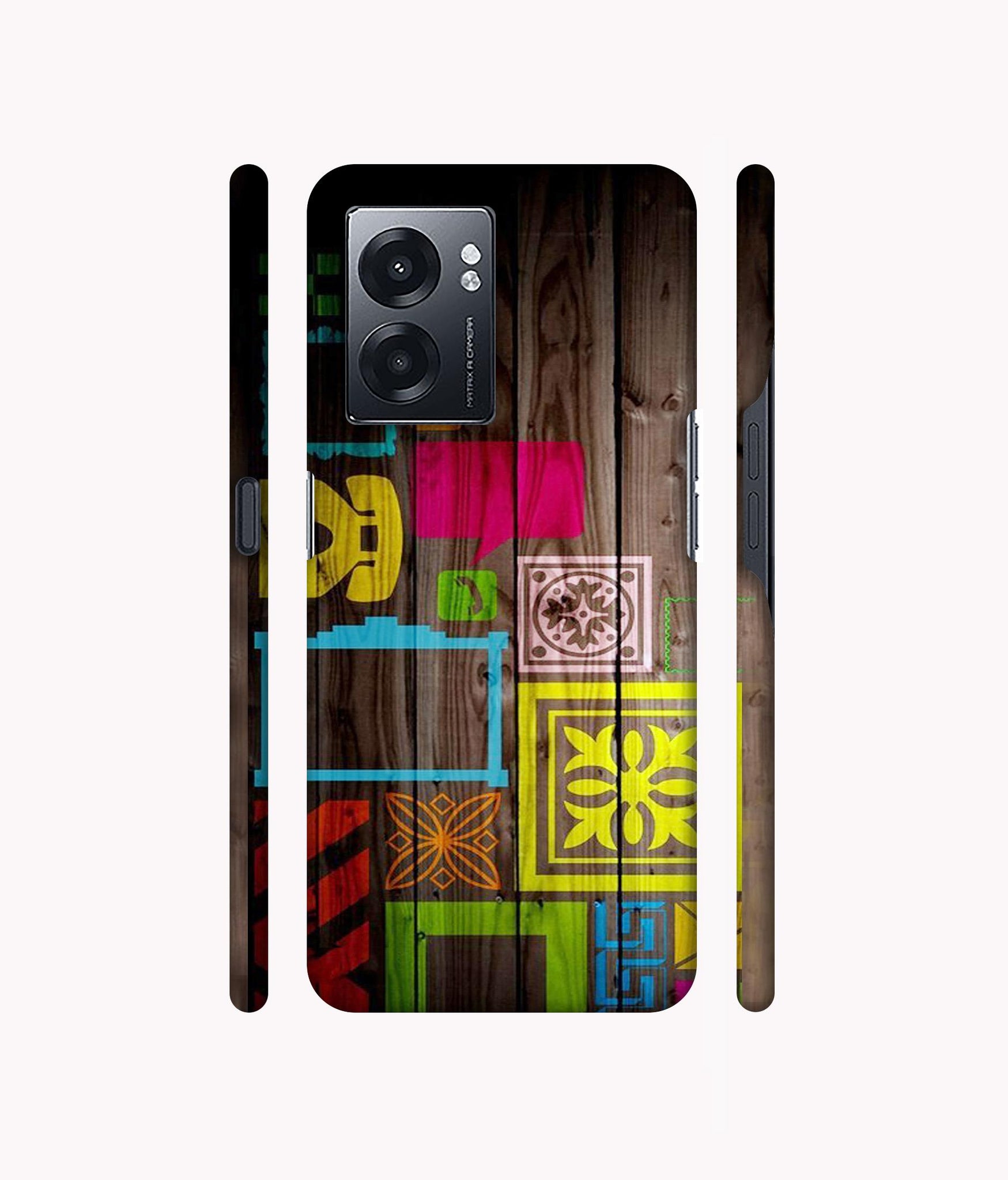 Stamps on Wooden Texture Designer Hard Back Cover for Realme Narzo 50 5G / Oppo K10 5G / Oppo A57 5G
