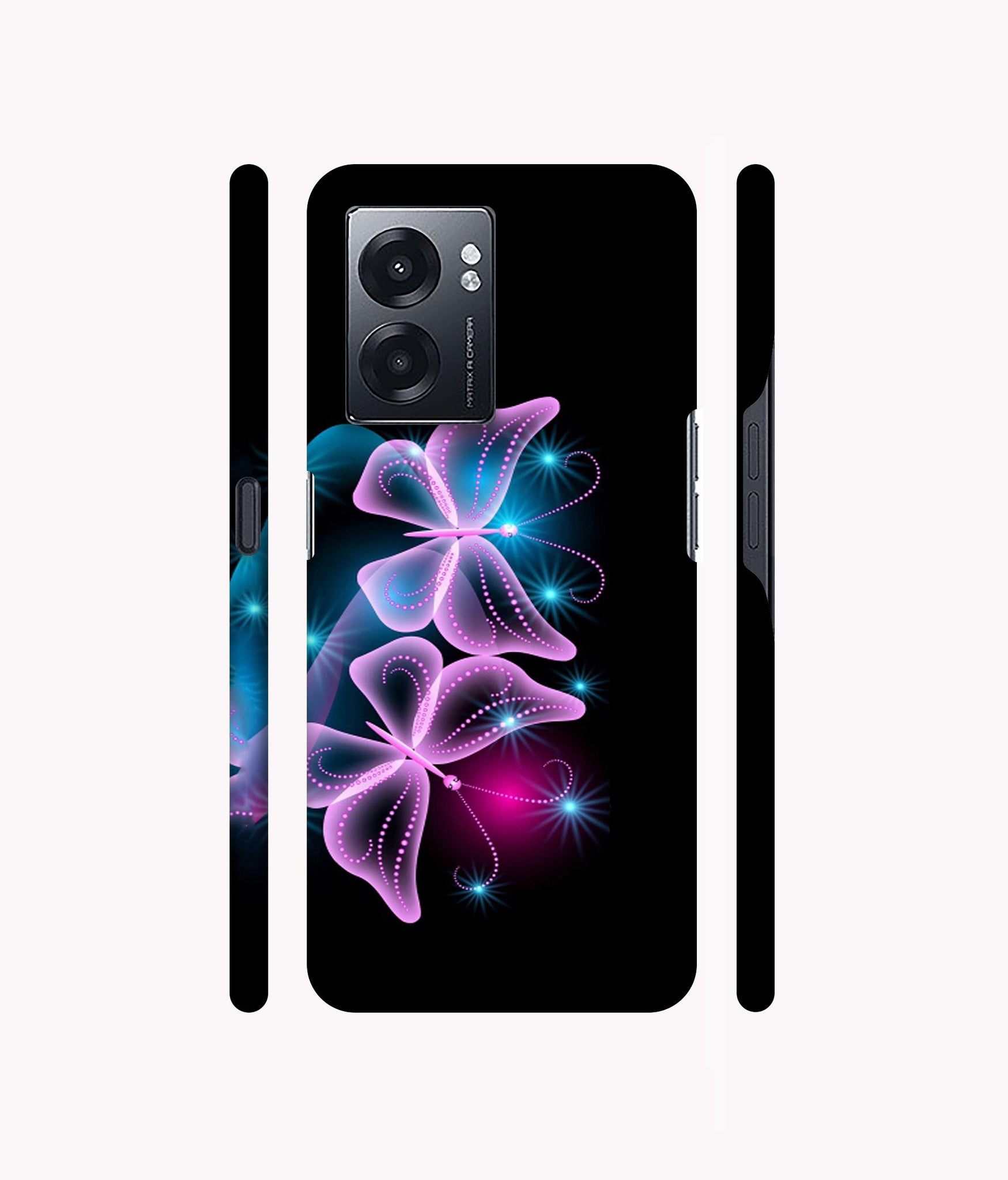 Butterflies Neon Light Designer Hard Back Cover for Realme Narzo 50 5G / Oppo K10 5G / Oppo A57 5G