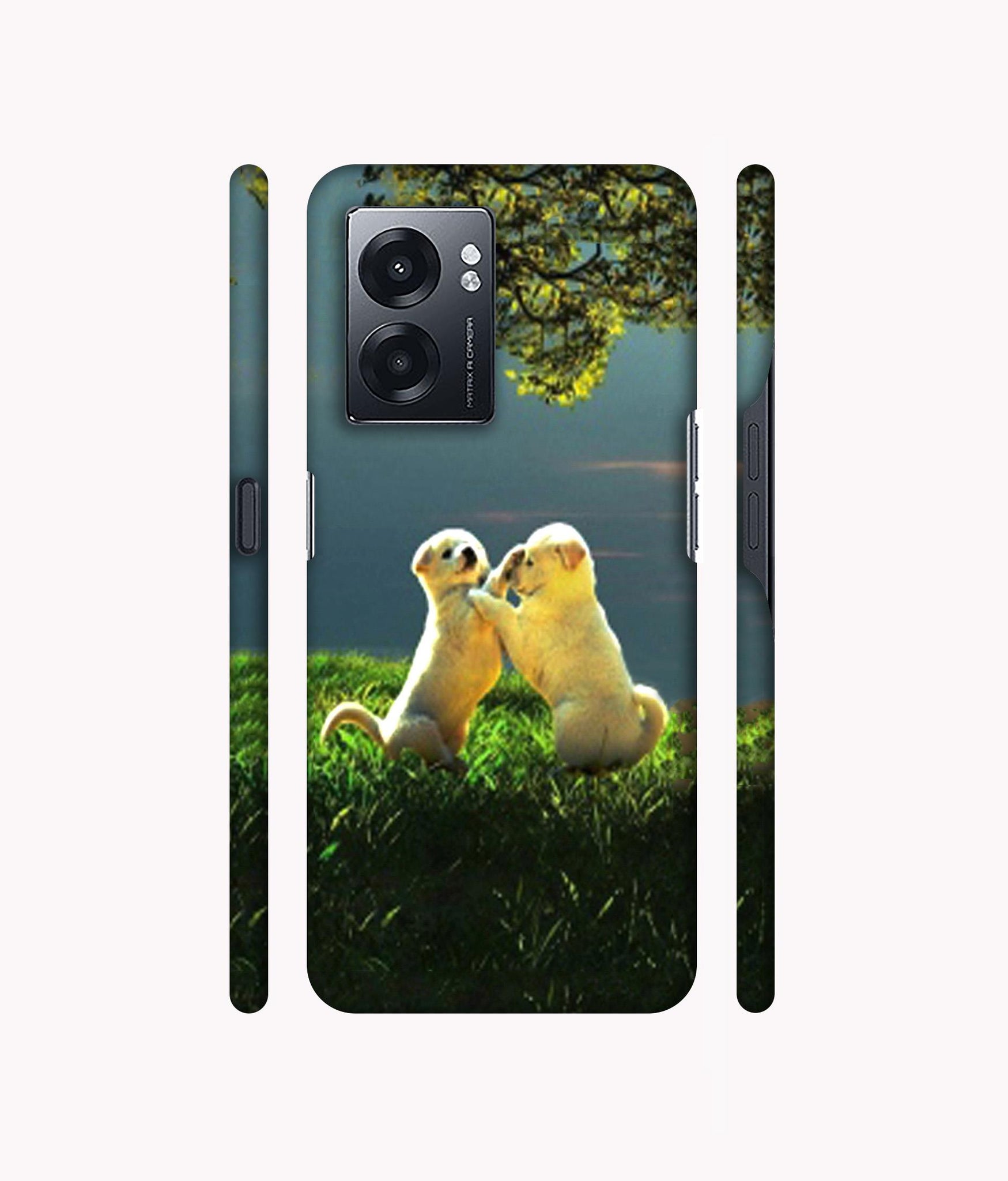 Puppy Couple Play Kids Nature Designer Hard Back Cover for Realme Narzo 50 5G / Oppo K10 5G / Oppo A57 5G