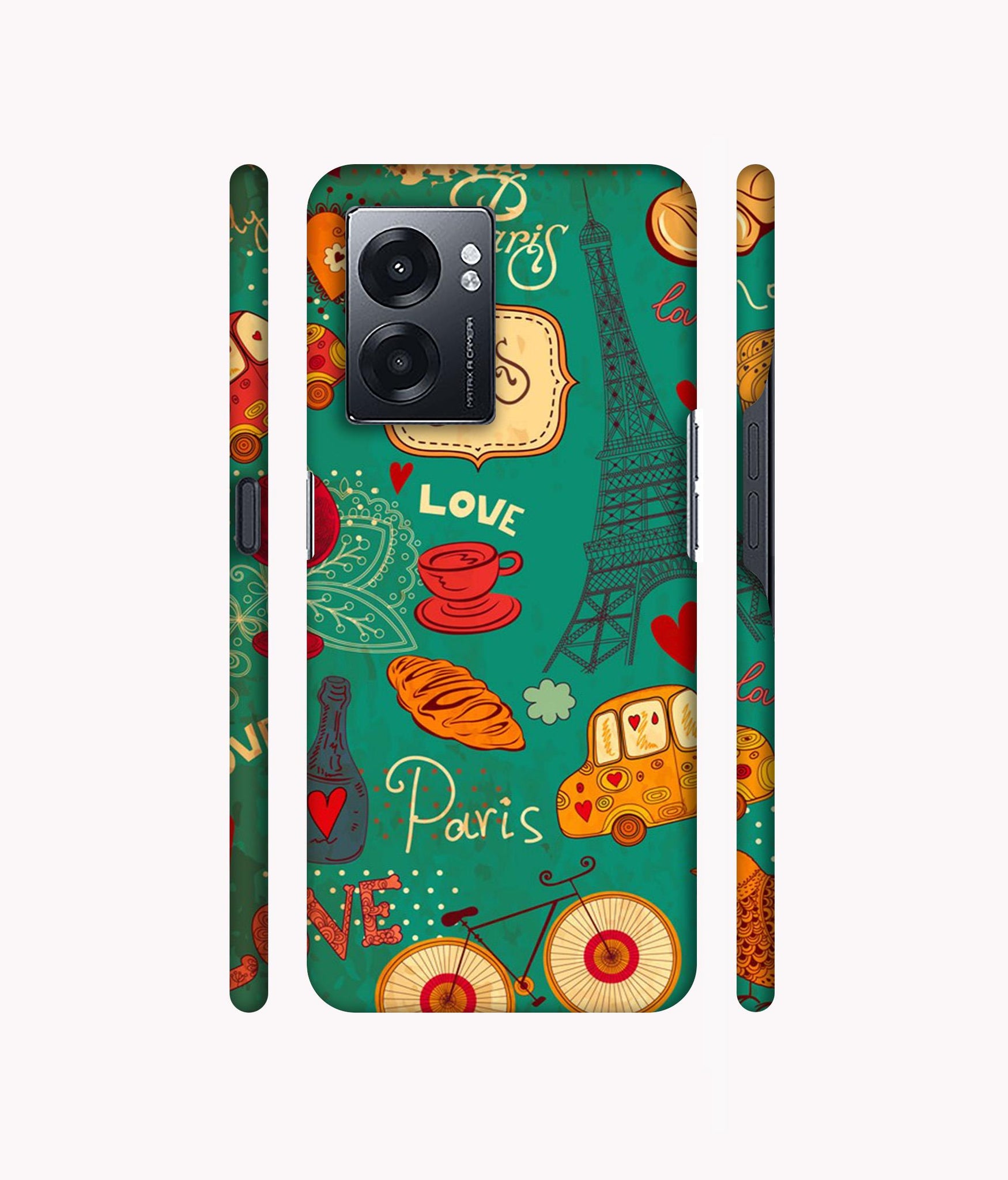 Paris Love Print Designer Hard Back Cover for Realme Narzo 50 5G / Oppo K10 5G / Oppo A57 5G