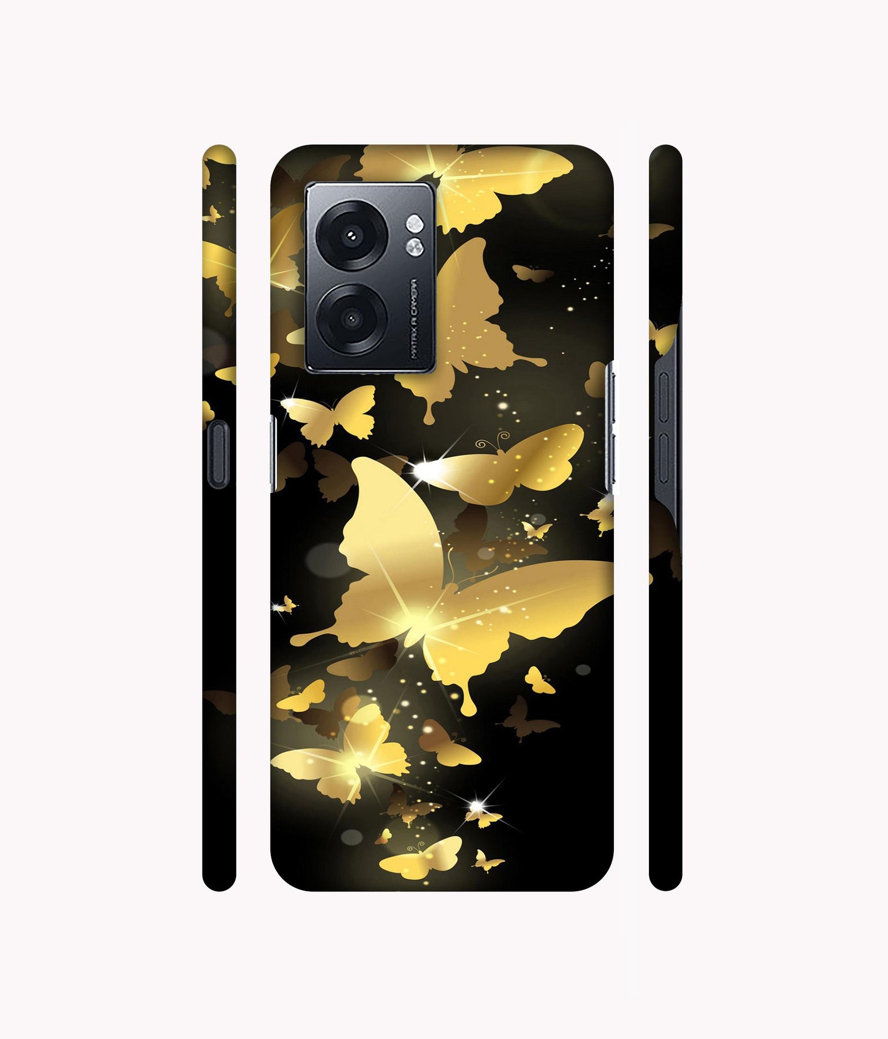 Golden Butterfly Pattern Designer Hard Back Cover for Realme Narzo 50 5G / Oppo K10 5G / Oppo A57 5G