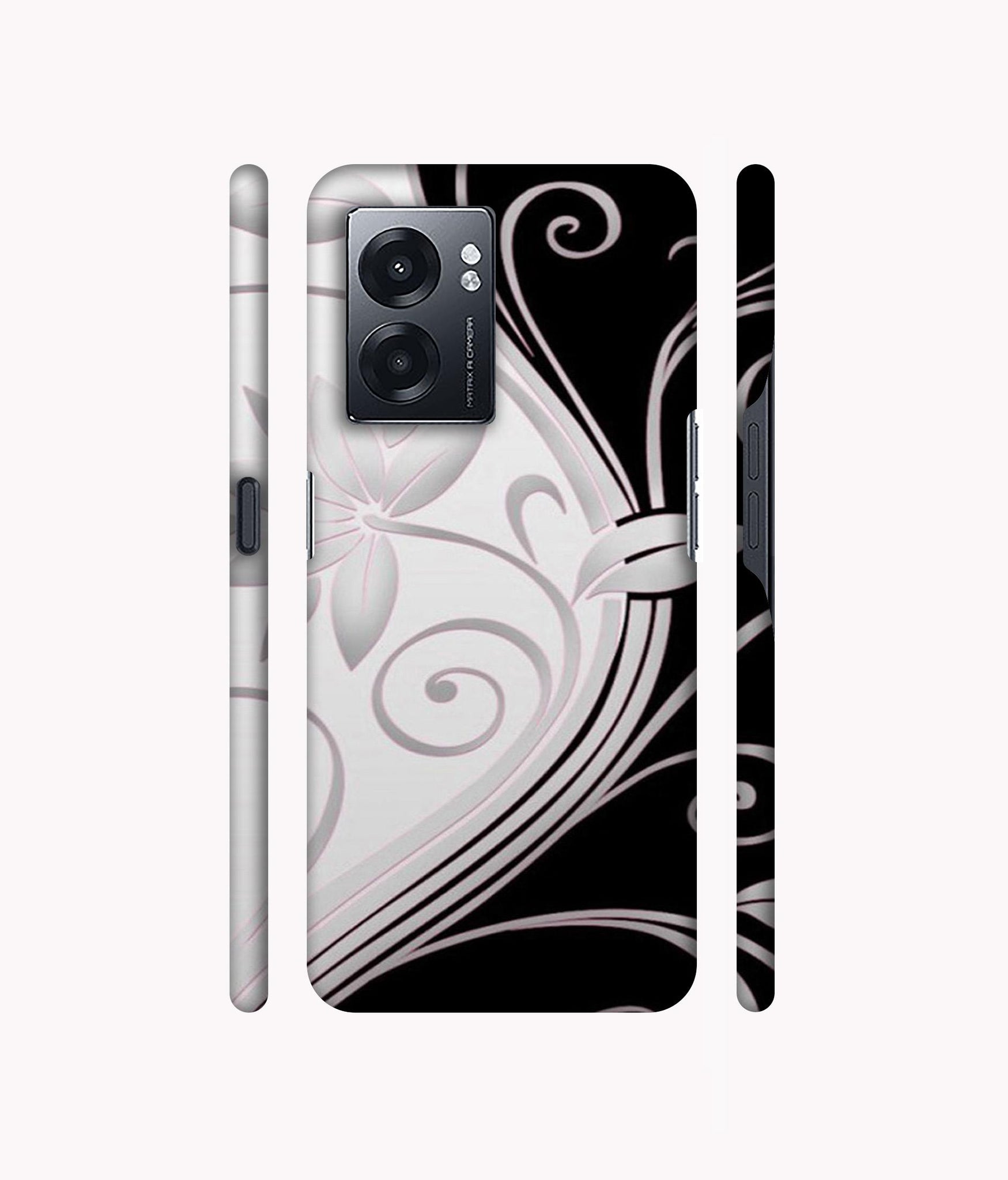 Black And White Flower Designer Hard Back Cover for Realme Narzo 50 5G / Oppo K10 5G / Oppo A57 5G