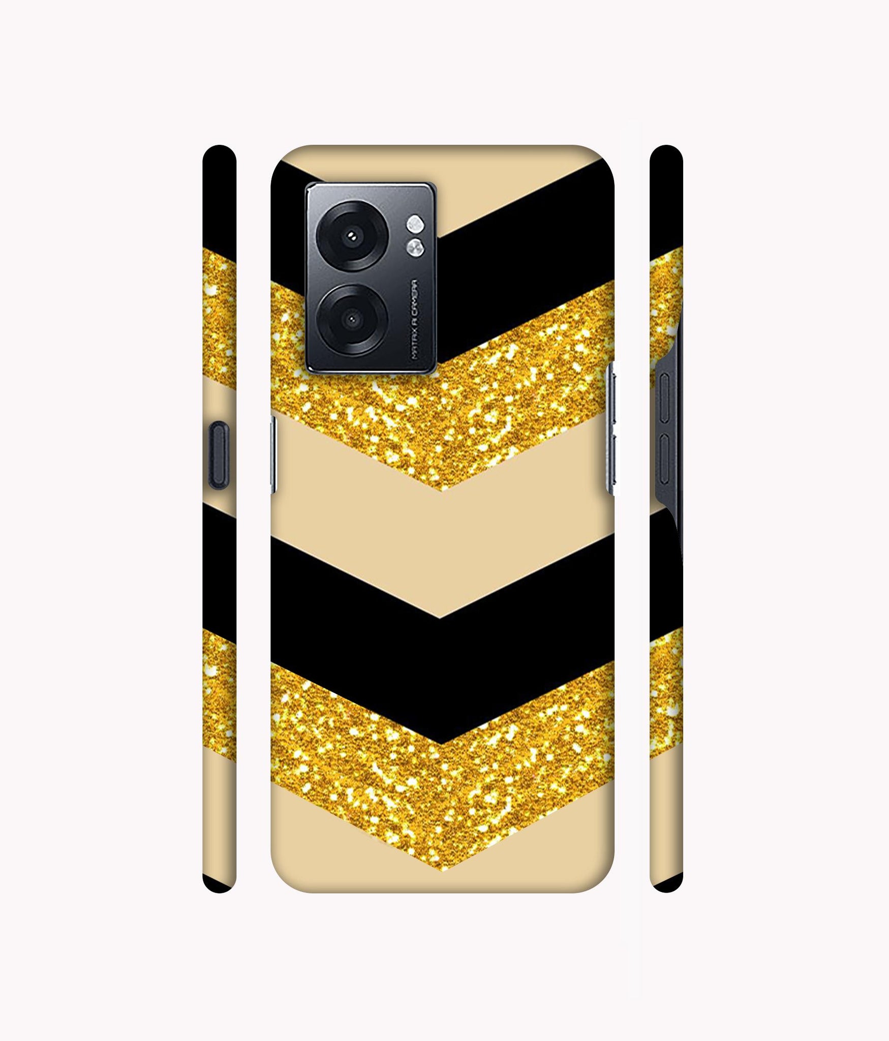 Black & Gold Designer Hard Back Cover for Realme Narzo 50 5G / Oppo K10 5G / Oppo A57 5G