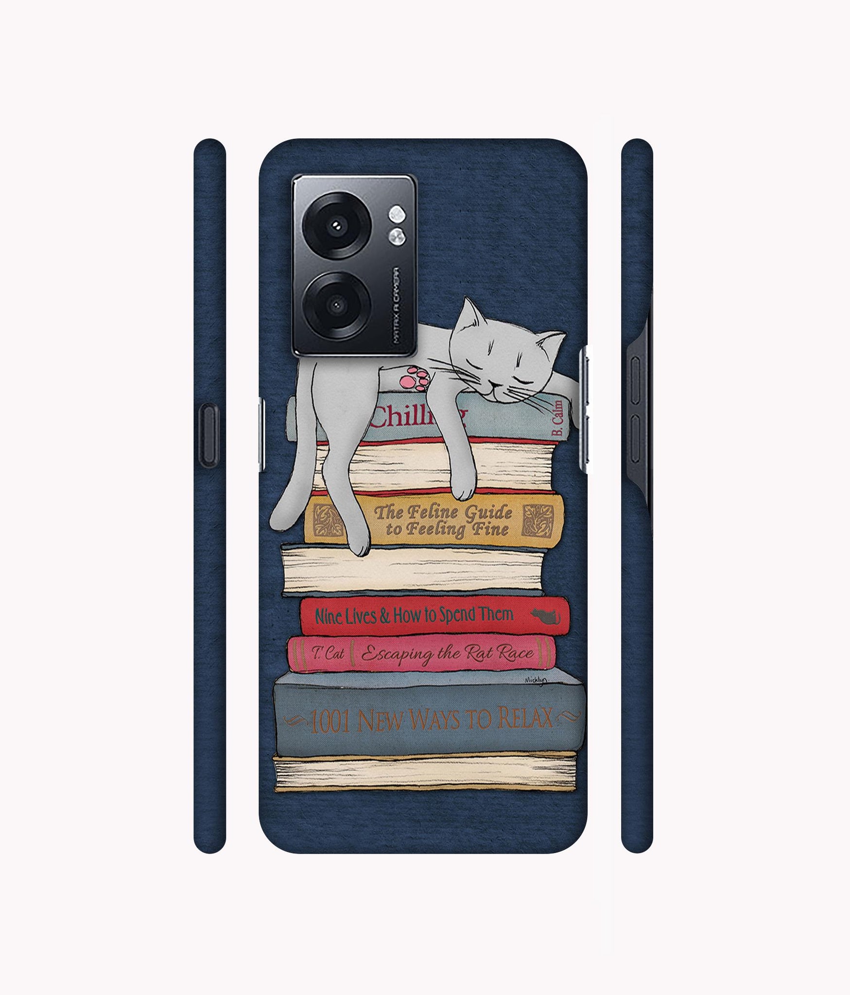 Cat Sleeping On The Books Designer Hard Back Cover for Realme Narzo 50 5G / Oppo K10 5G / Oppo A57 5G