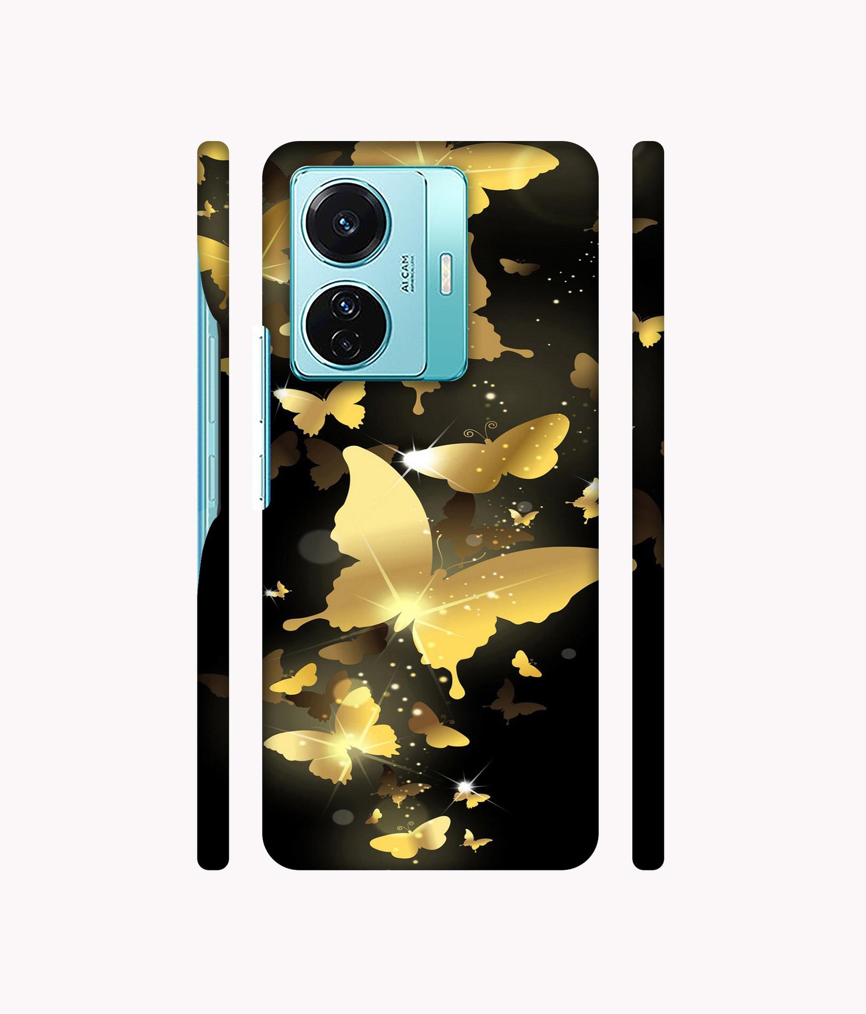 Golden Butterfly Pattern Designer Hard Back Cover for Vivo T1 Pro 5G