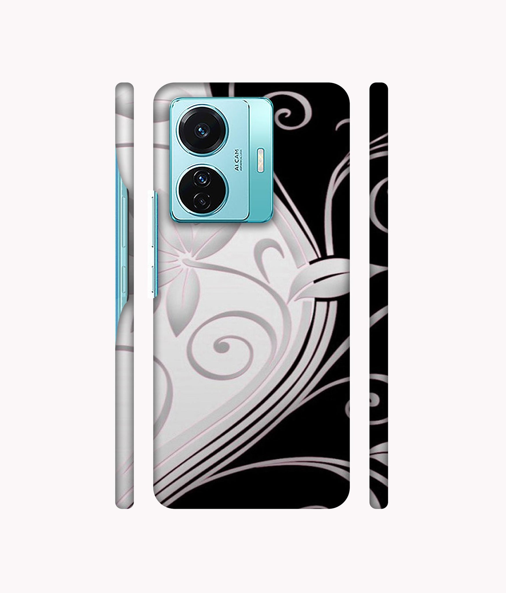 Black And White Flower Designer Hard Back Cover for Vivo T1 Pro 5G