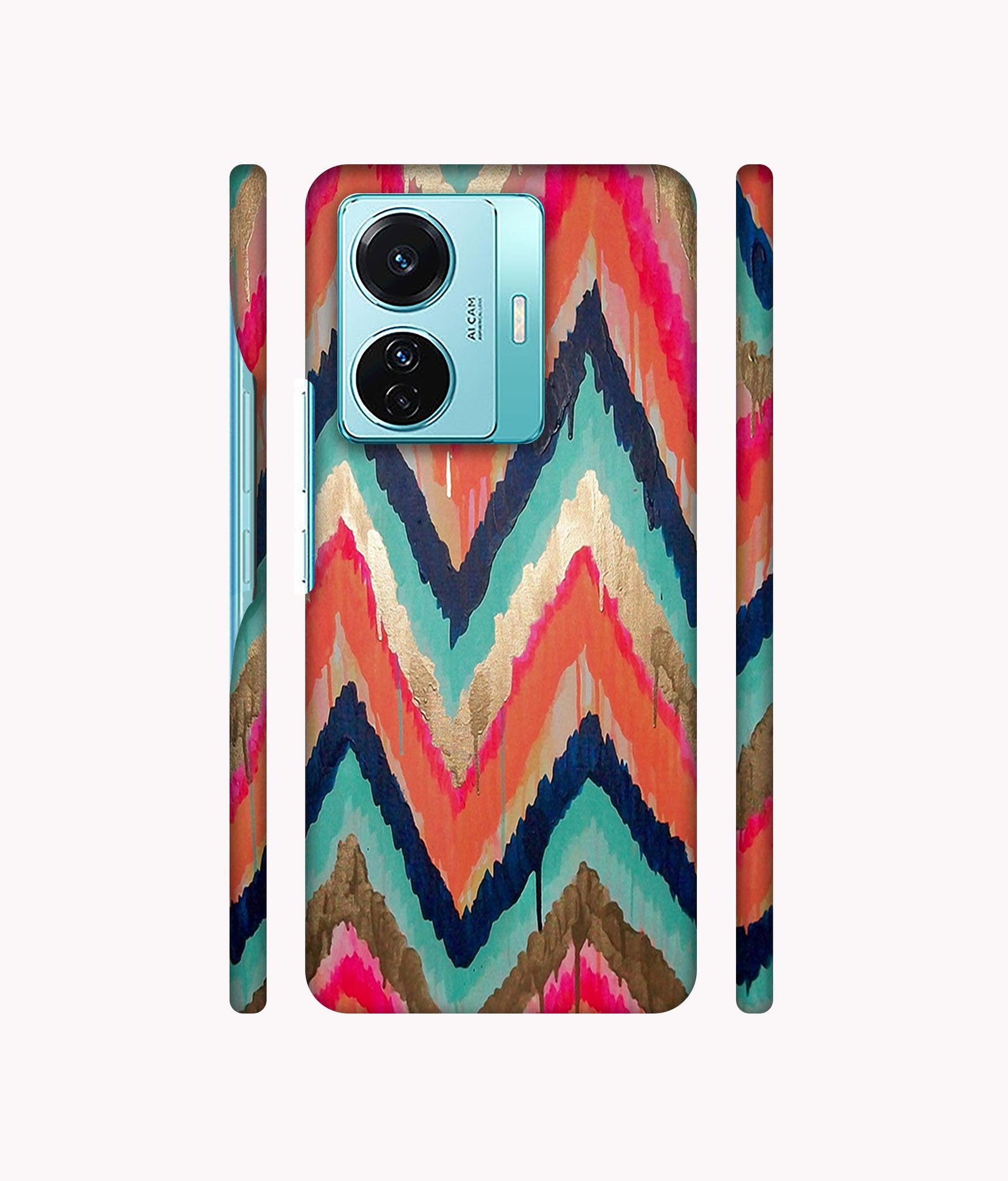 Colorful Zig-Zag Lines Art Designer Hard Back Cover for Vivo T1 Pro 5G