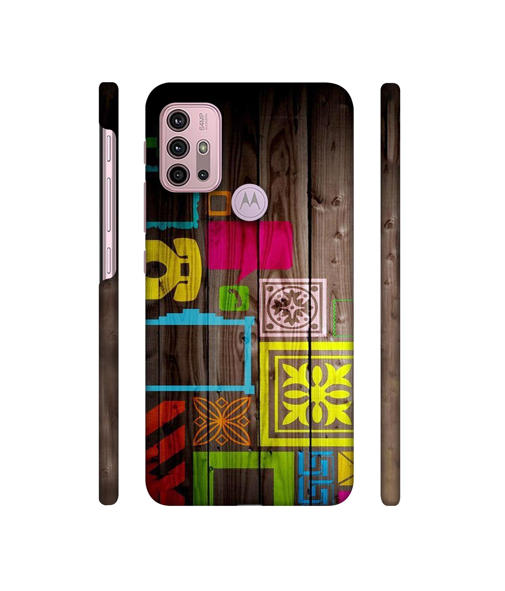 Stamps on Wooden Texture Designer Hard Back Cover for Motorola Moto G30 / Moto G10 Power