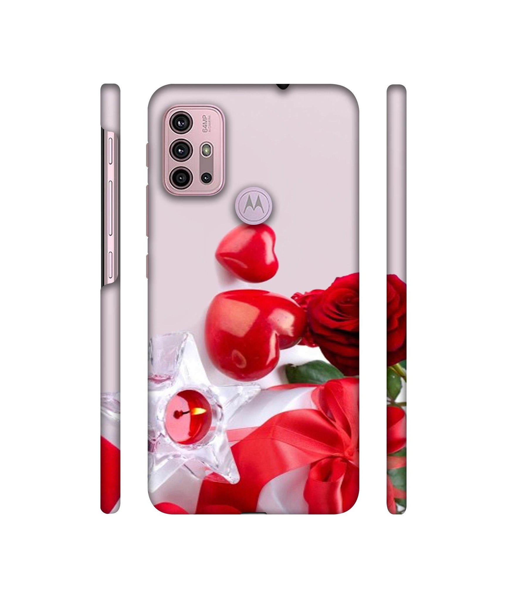 Red Rose Heart Valentines Couple Designer Hard Back Cover for Motorola Moto G30 / Moto G10 Power