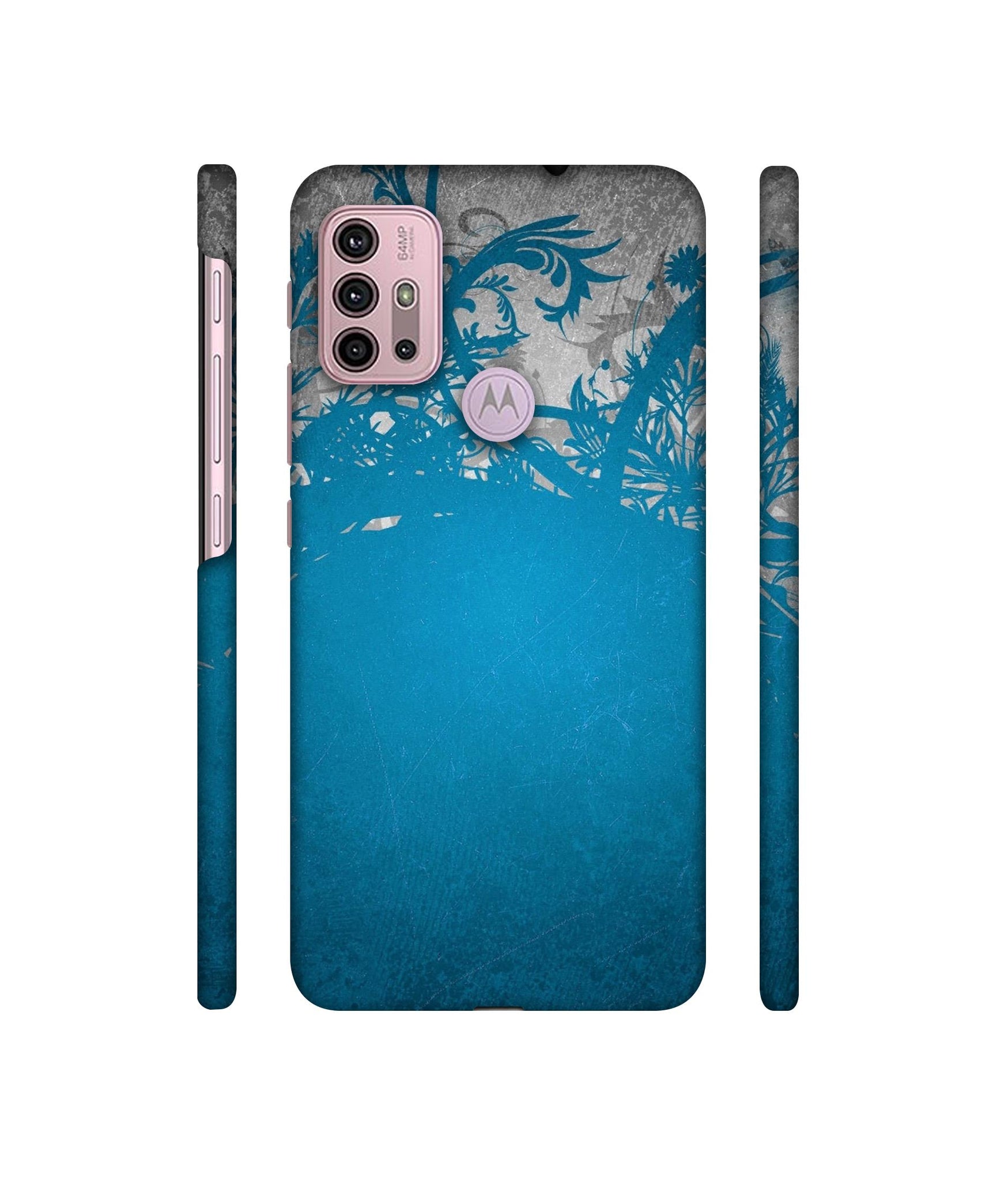 Blue Floral Pattern Designer Hard Back Cover for Motorola Moto G30 / Moto G10 Power