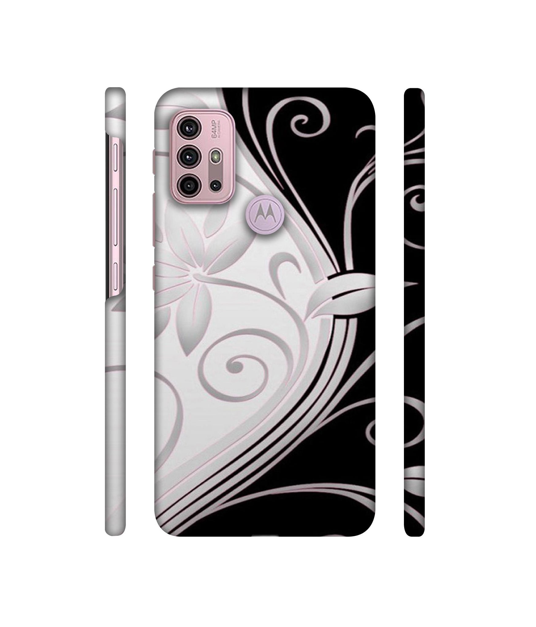 Black And White Flower Designer Hard Back Cover for Motorola Moto G30 / Moto G10 Power