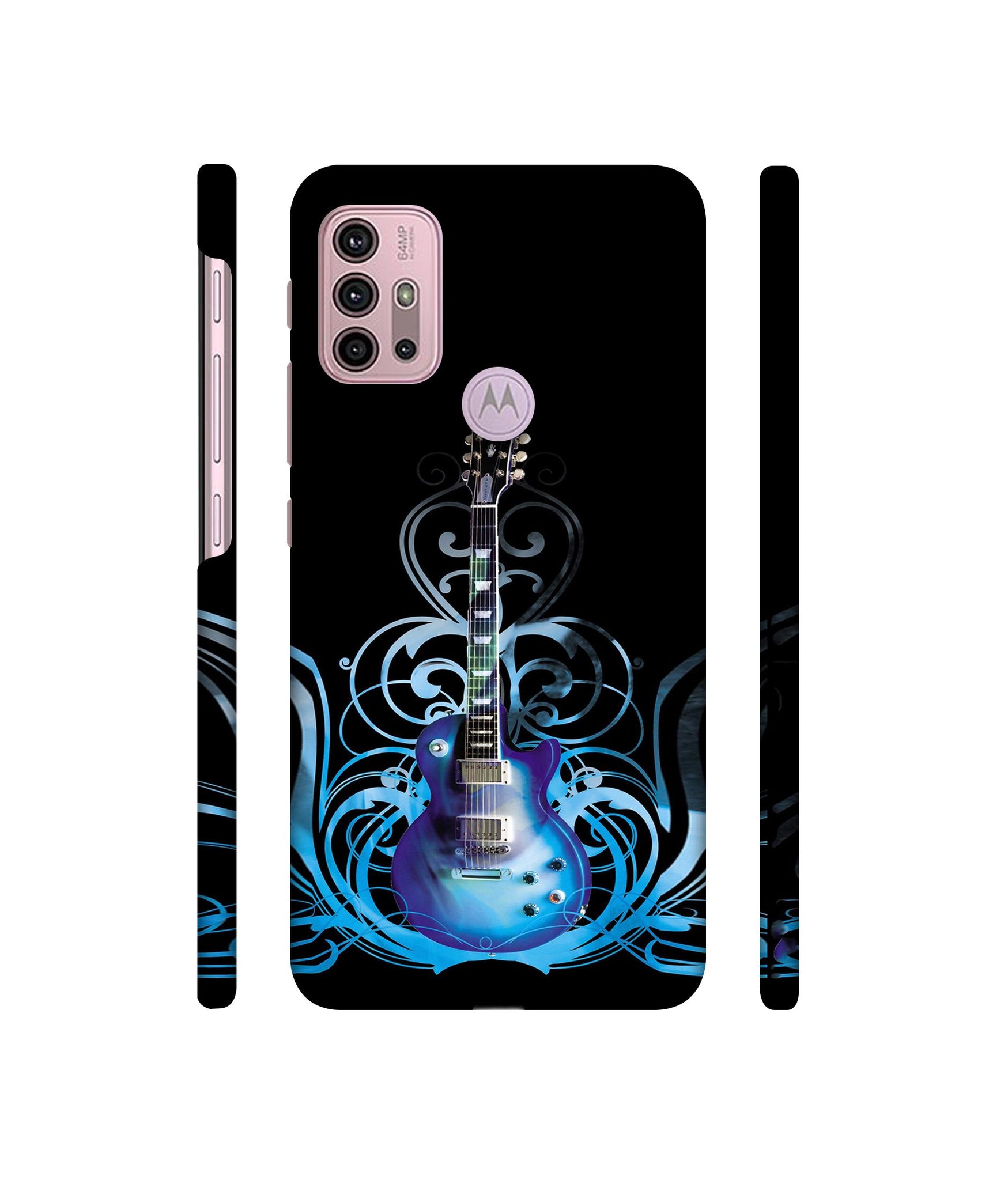 Guitar In Blue Pattern Designer Hard Back Cover for Motorola Moto G30 / Moto G10 Power