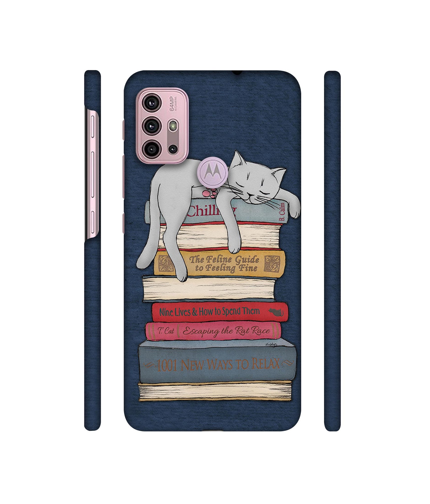 Cat Sleeping On The Books Designer Hard Back Cover for Motorola Moto G30 / Moto G10 Power