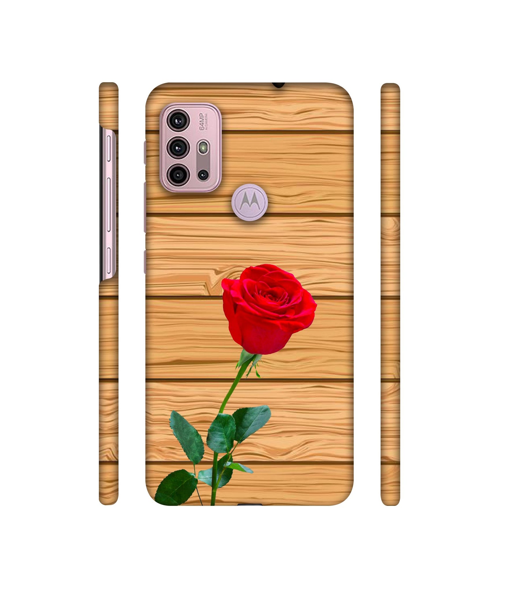 Rose With Wooden Texture Designer Hard Back Cover for Motorola Moto G30 / Moto G10 Power