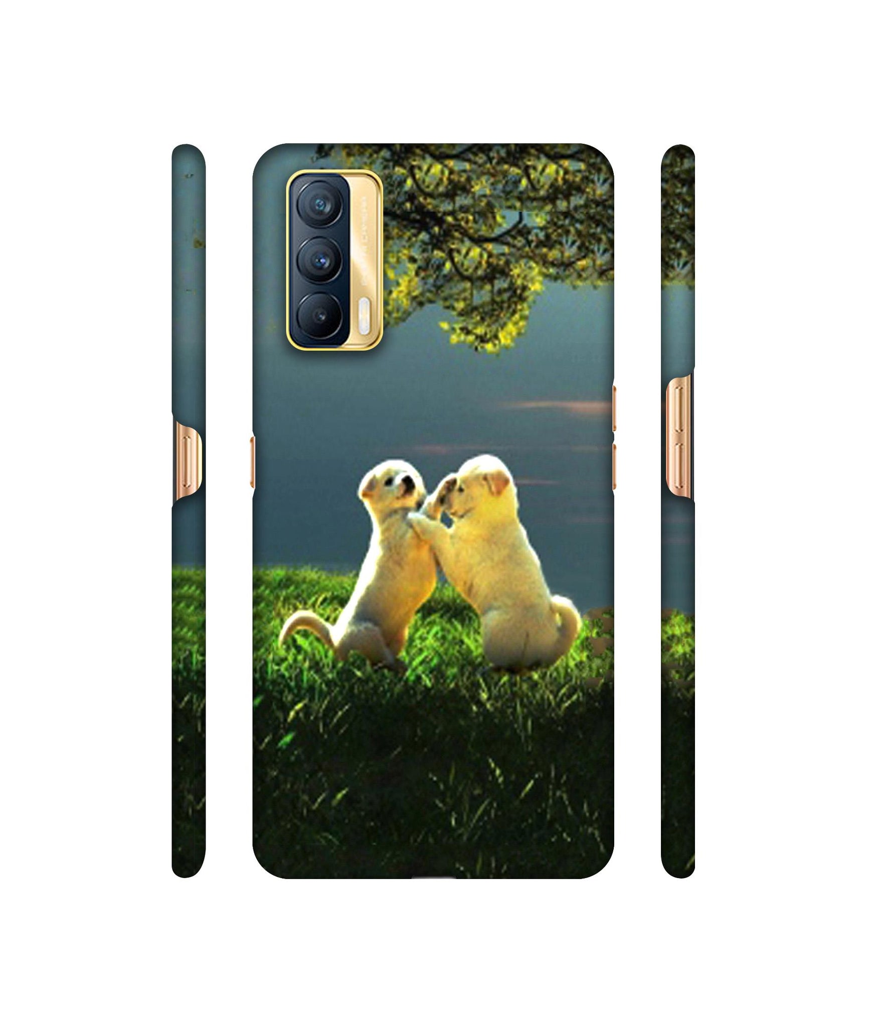 Puppy Couple Play Kids Nature Designer Hard Back Cover for Realme X7 5G