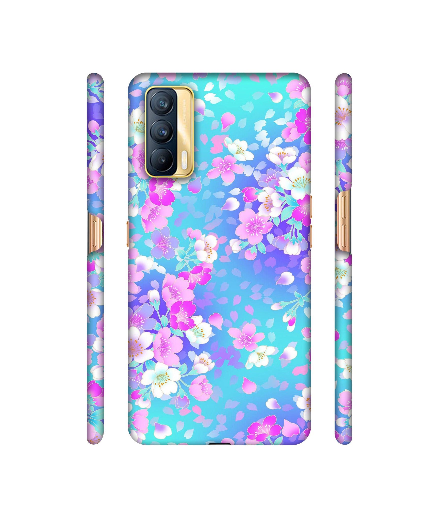 Floral Blue Pattern Designer Hard Back Cover for Realme X7 5G