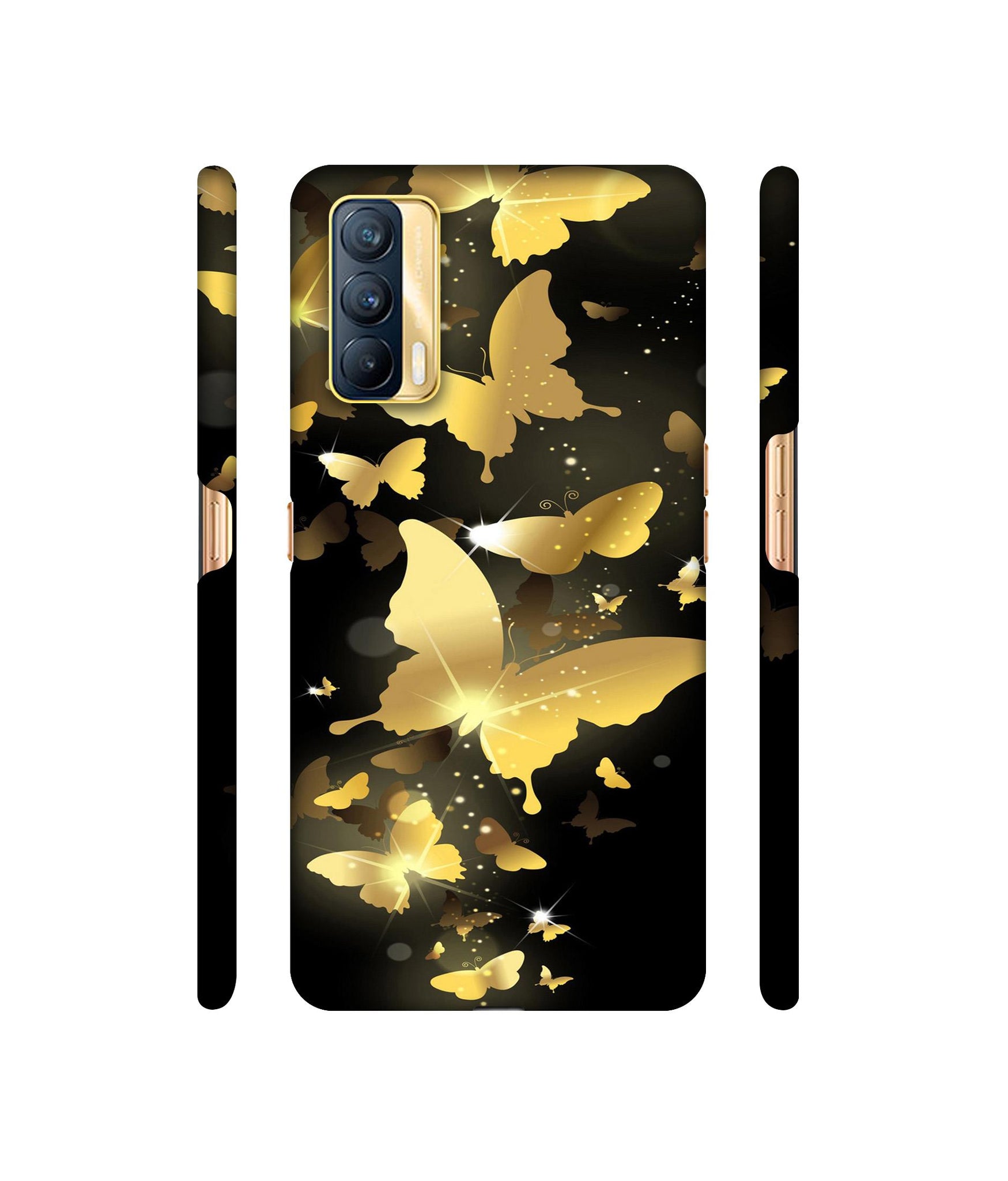 Golden Butterfly Pattern Designer Hard Back Cover for Realme X7 5G