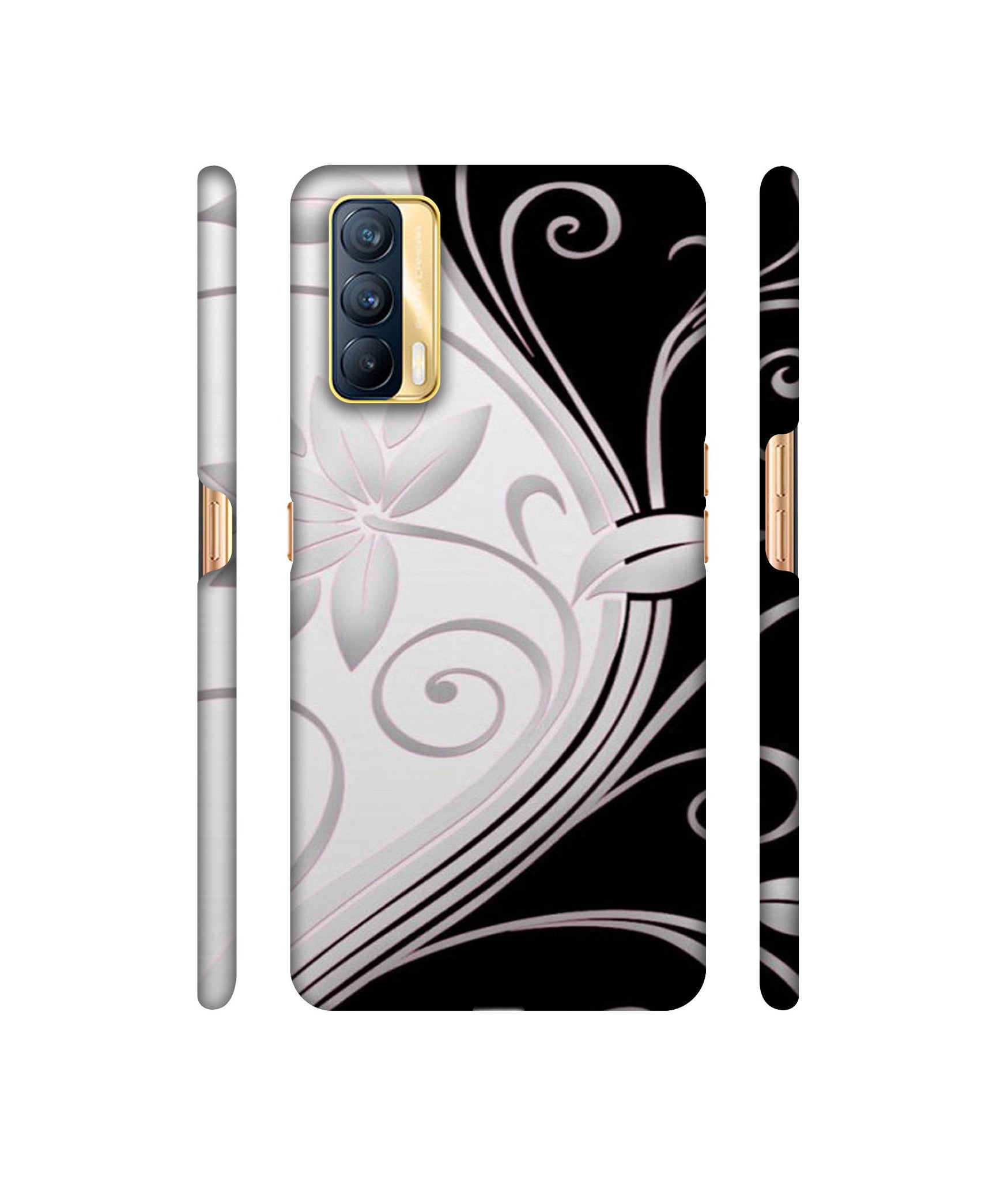 Black And White Flower Designer Hard Back Cover for Realme X7 5G