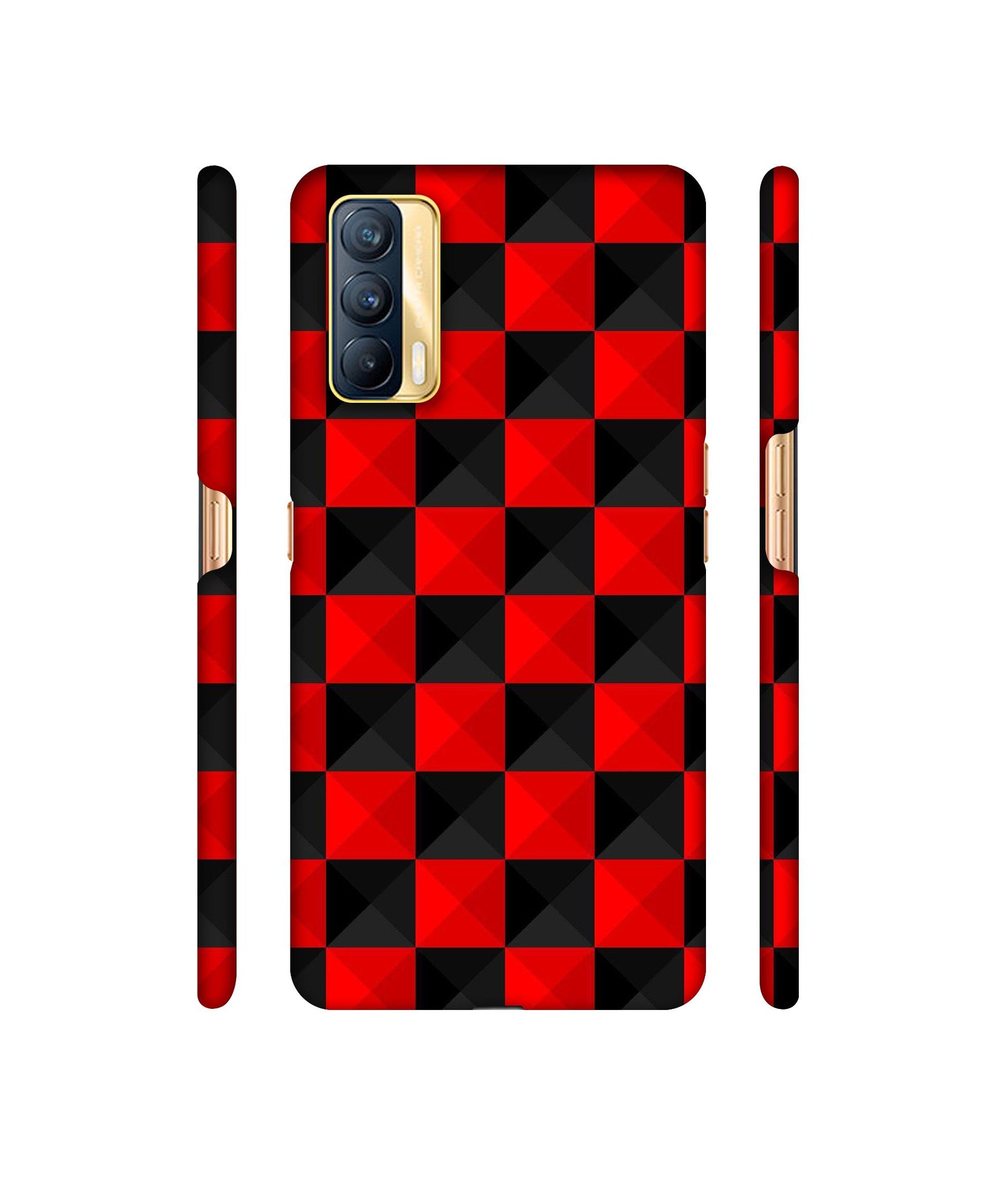 Red N Black Cubes Designer Hard Back Cover for Realme X7 5G