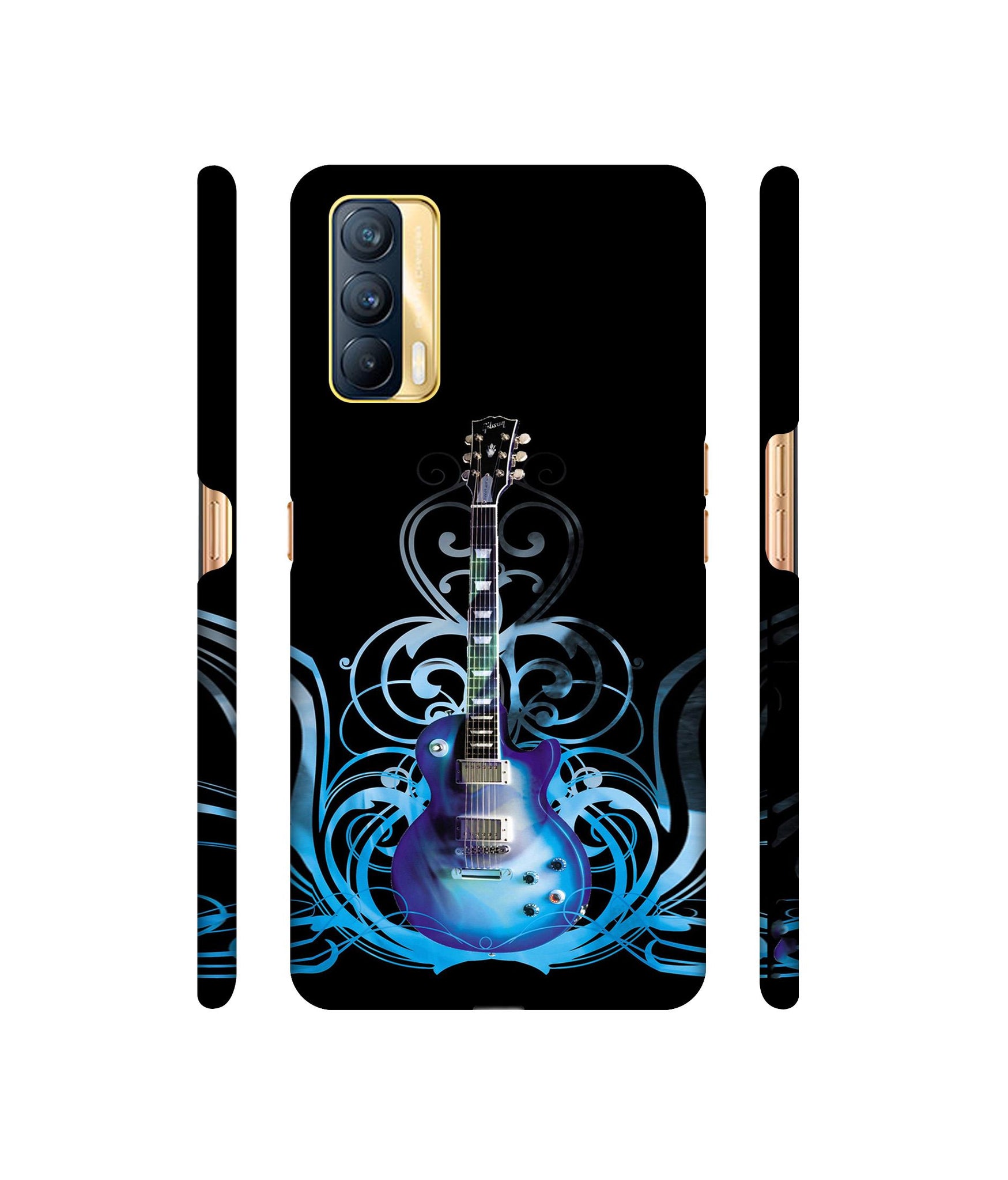 Guitar In Blue Pattern Designer Hard Back Cover for Realme X7 5G
