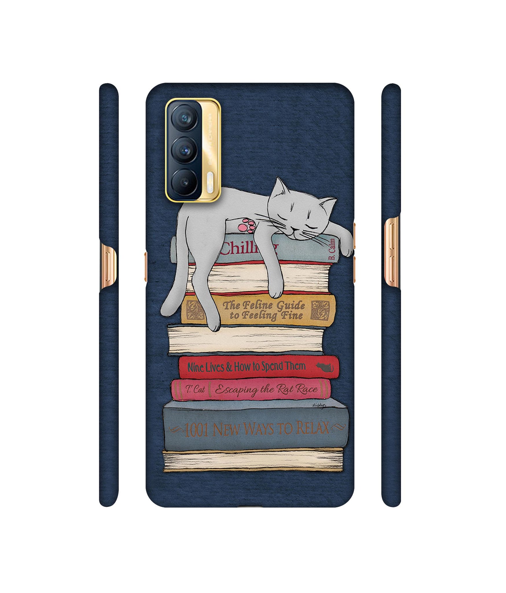Cat Sleeping On The Books Designer Hard Back Cover for Realme X7 5G