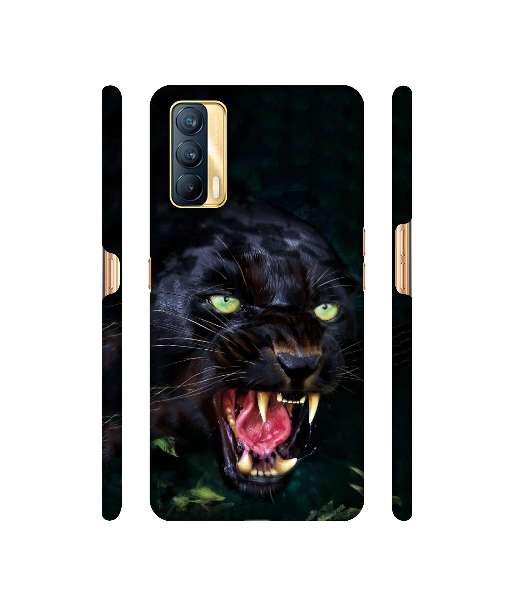 Angry Black Tiger Face Designer Hard Back Cover for Realme X7 5G