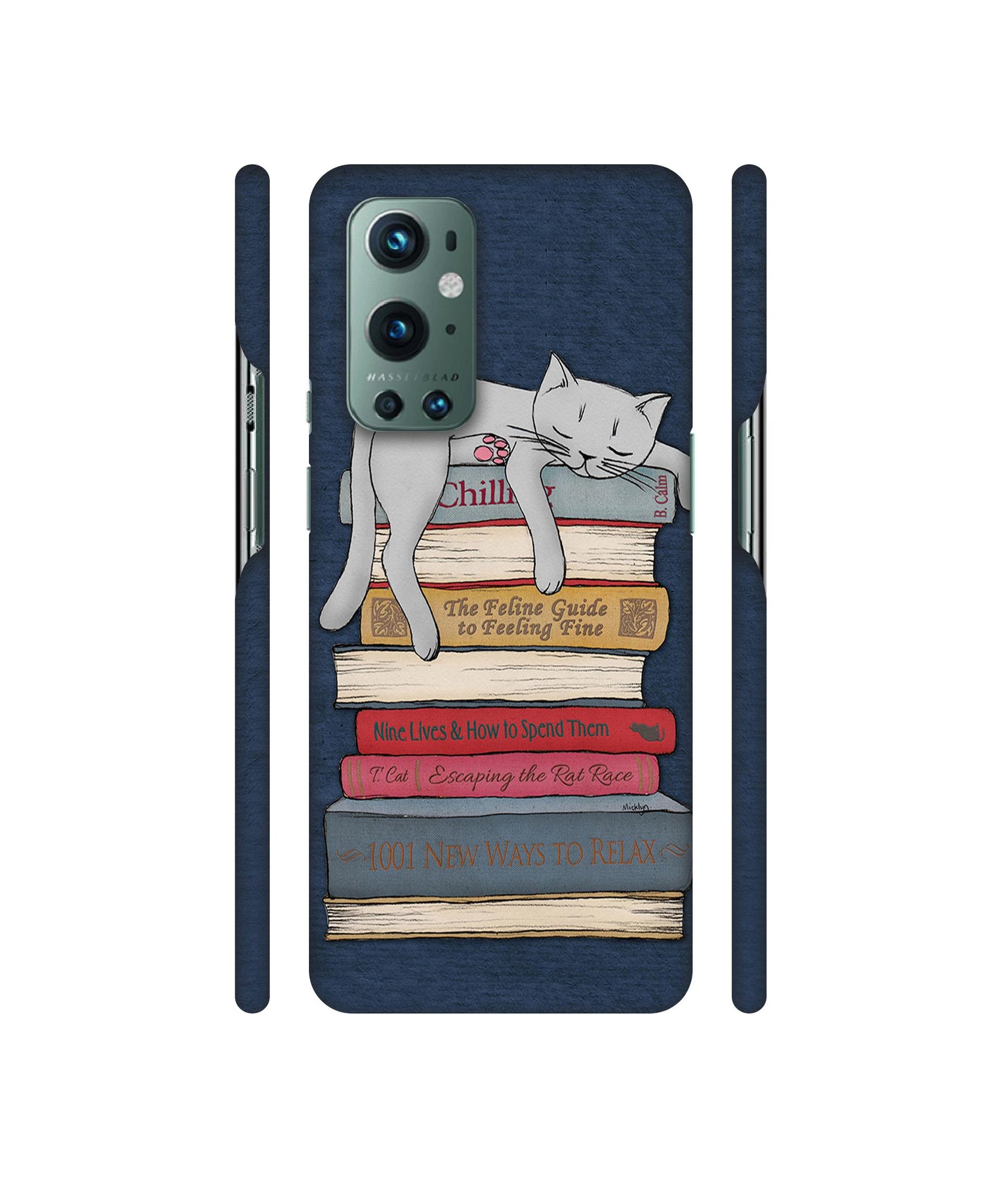 Cat Sleeping On The Books Designer Hard Back Cover for OnePlus 9 Pro