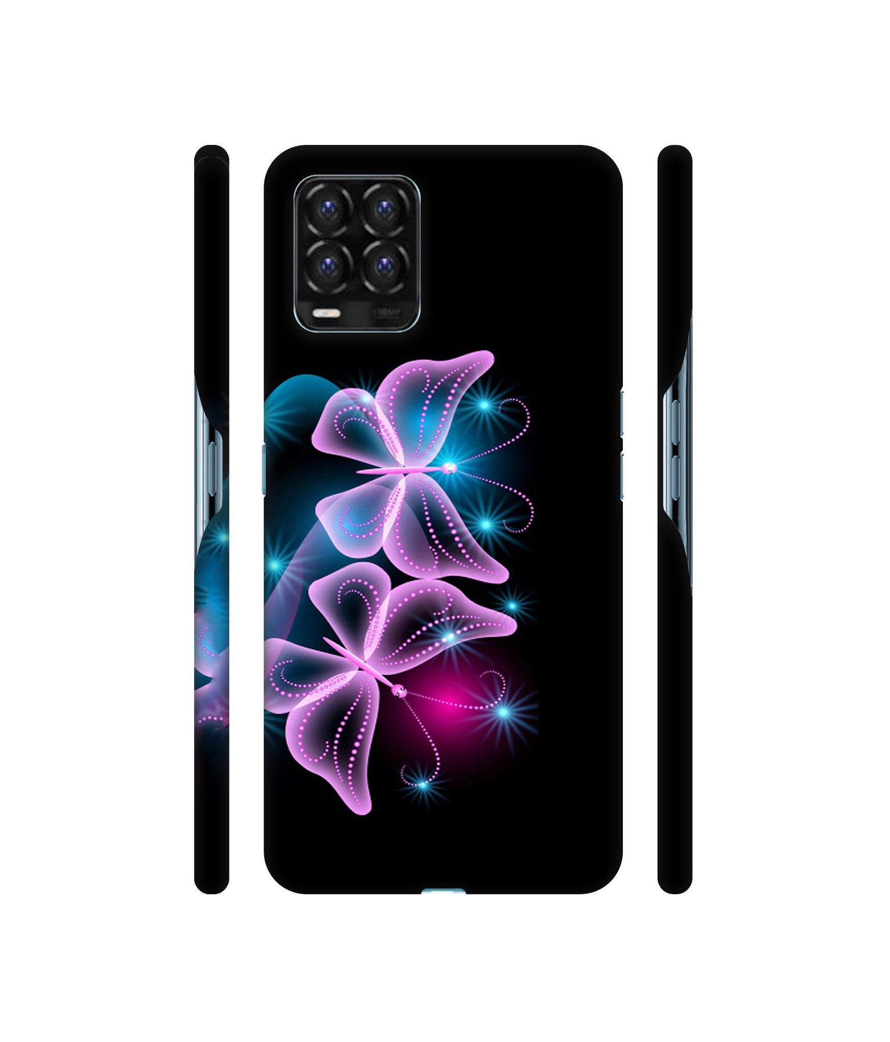 Butterflies Neon Light Designer Hard Back Cover for Realme 8 / Realme 8 Pro