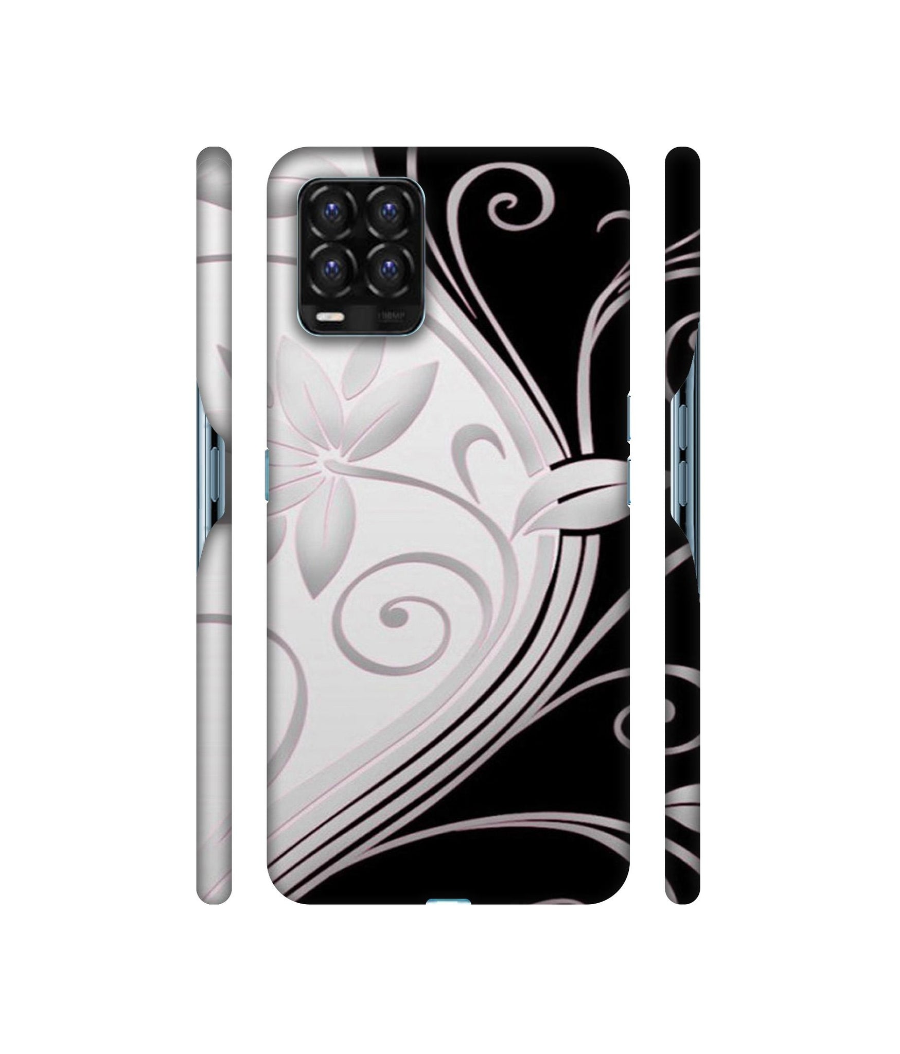 Black And White Flower Designer Hard Back Cover for Realme 8 / Realme 8 Pro