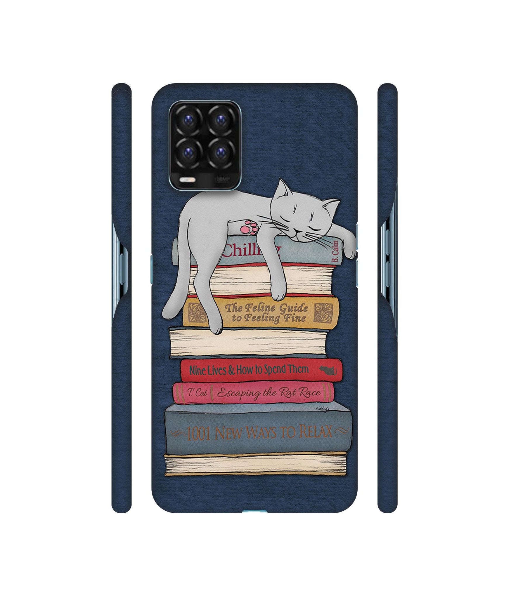 Cat Sleeping On The Books Designer Hard Back Cover for Realme 8 / Realme 8 Pro