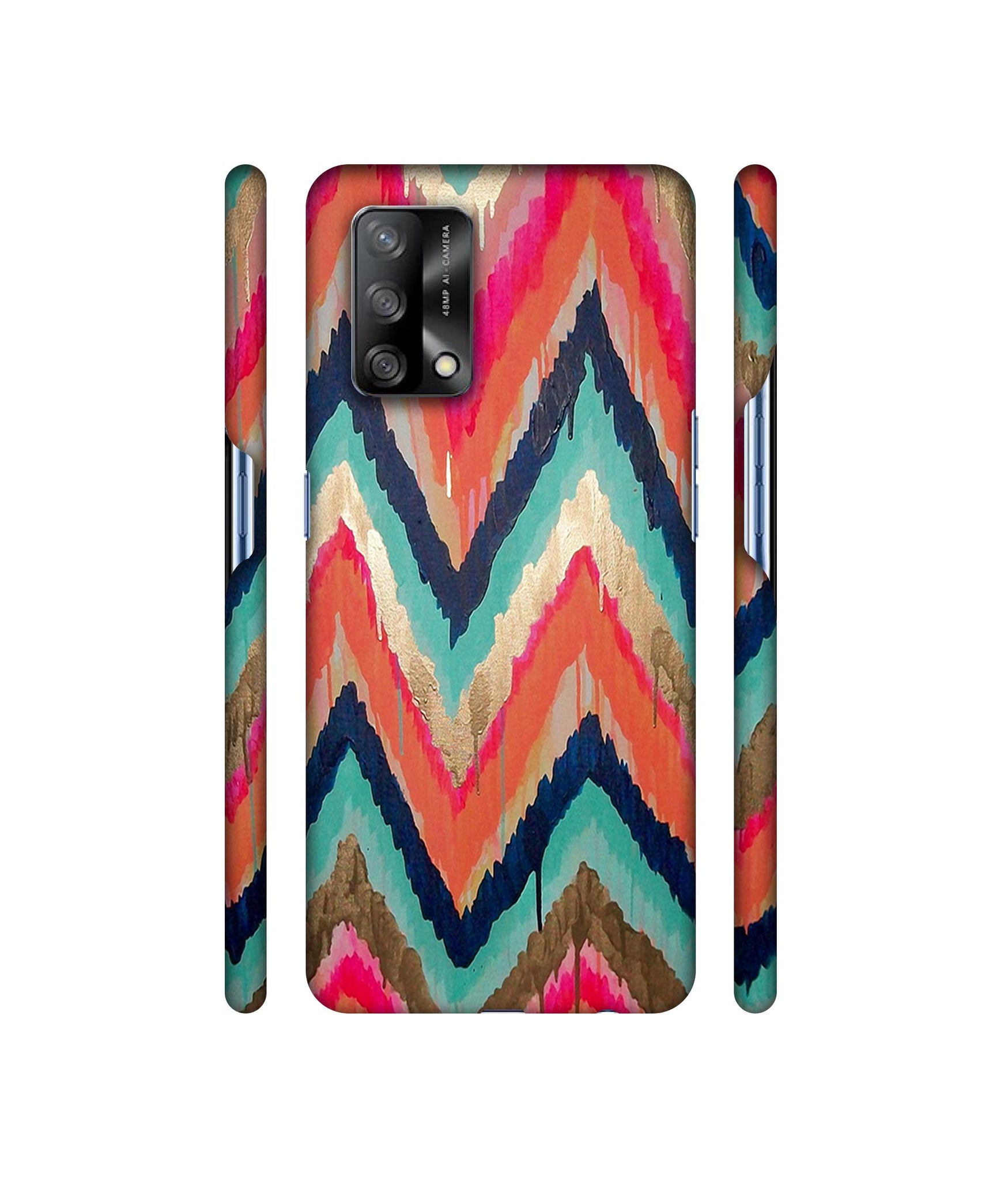 Colorful Zig-Zag Lines Art Designer Hard Back Cover for Oppo F19