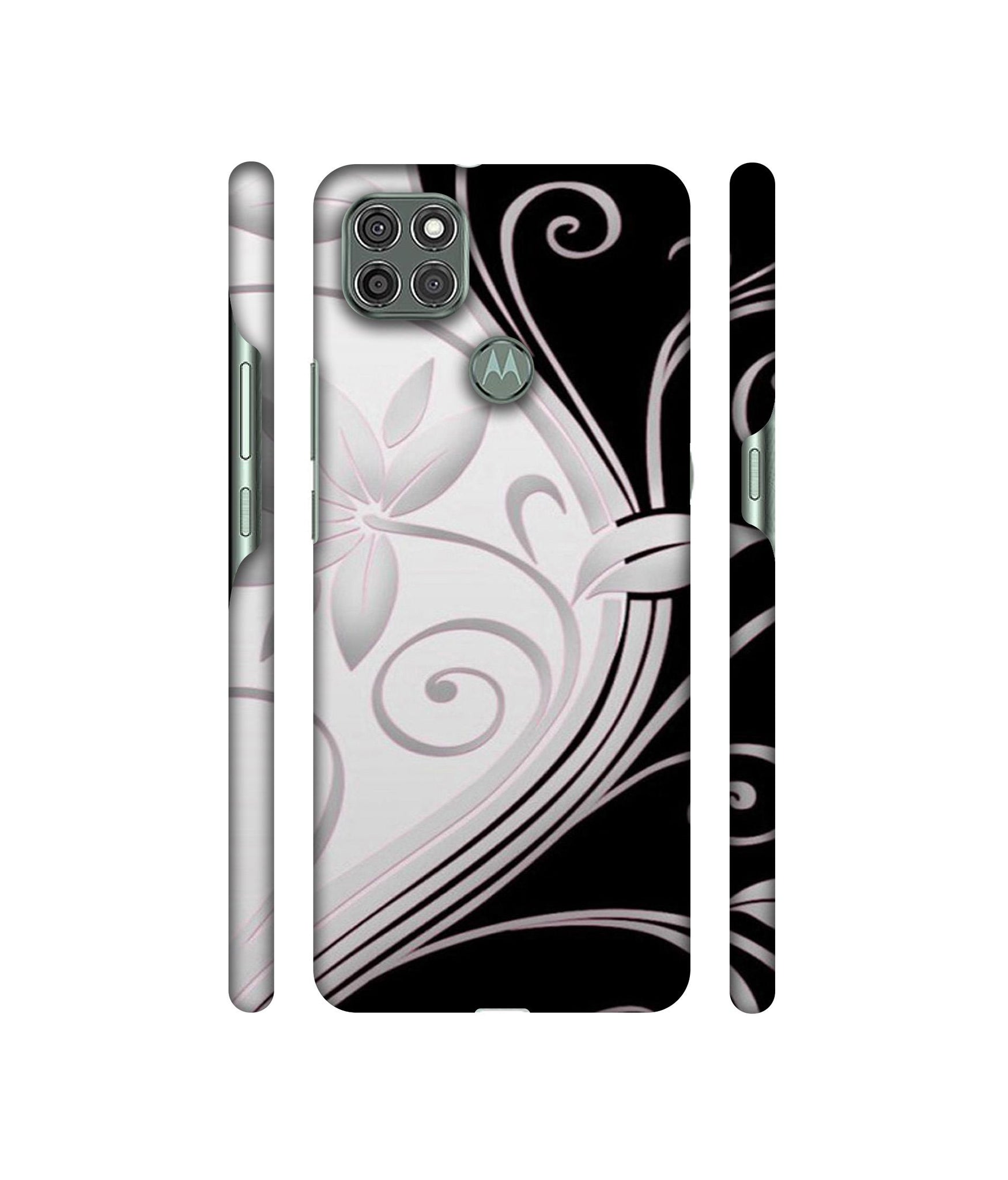 Black And White Flower Designer Hard Back Cover for Motorola Moto G9 Power