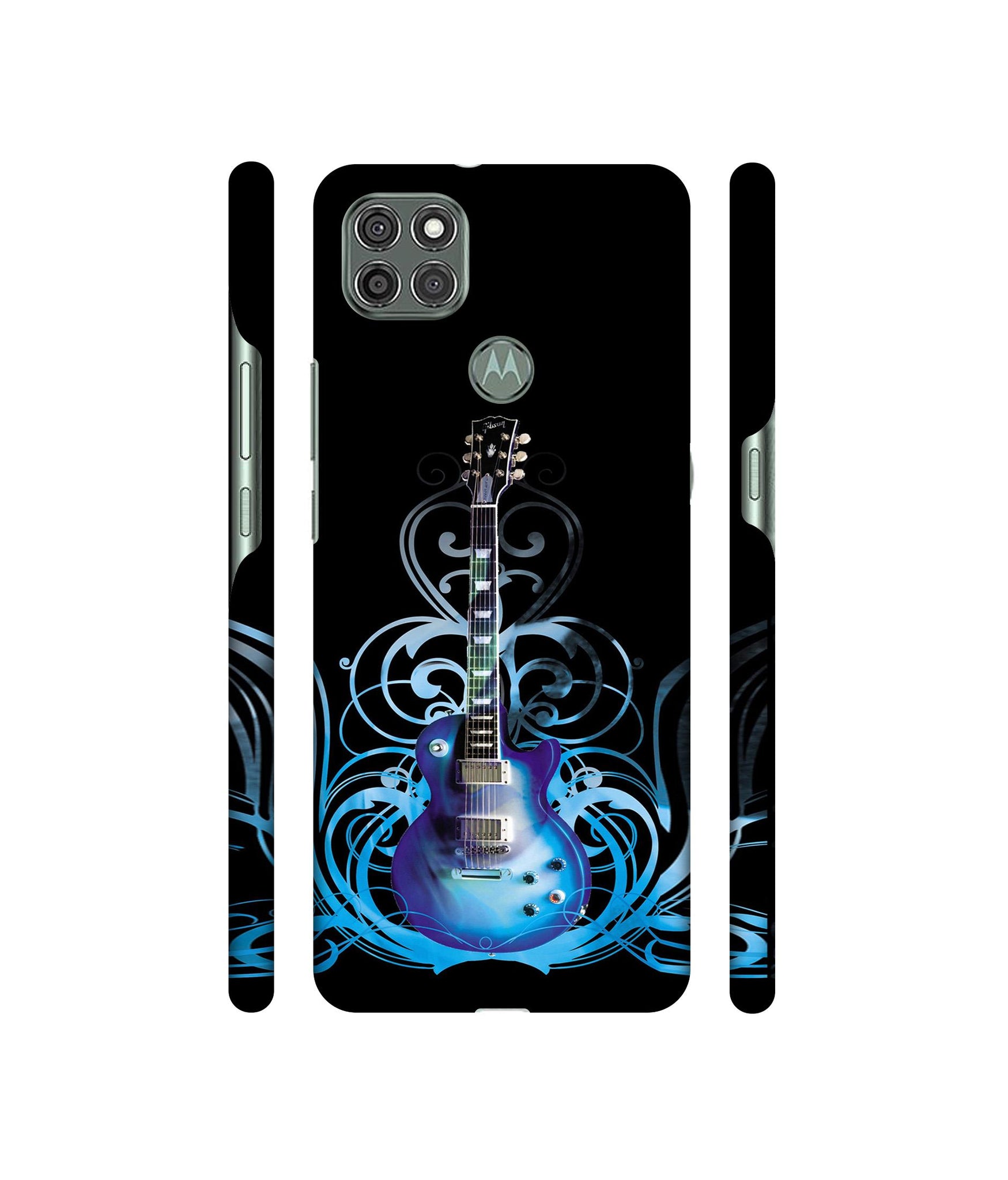 Guitar In Blue Pattern Designer Hard Back Cover for Motorola Moto G9 Power