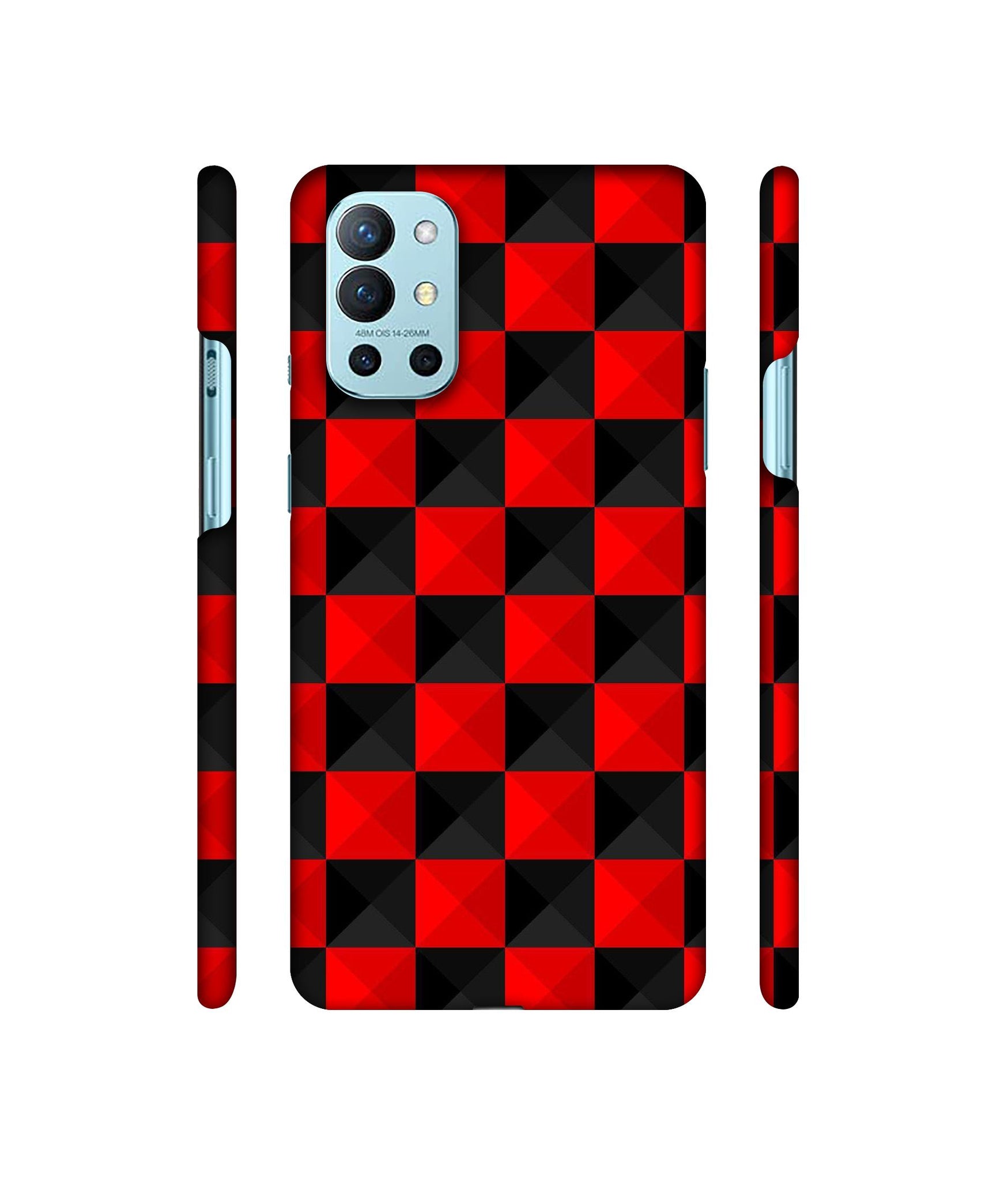 Red N Black Cubes Designer Hard Back Cover for OnePlus 9R