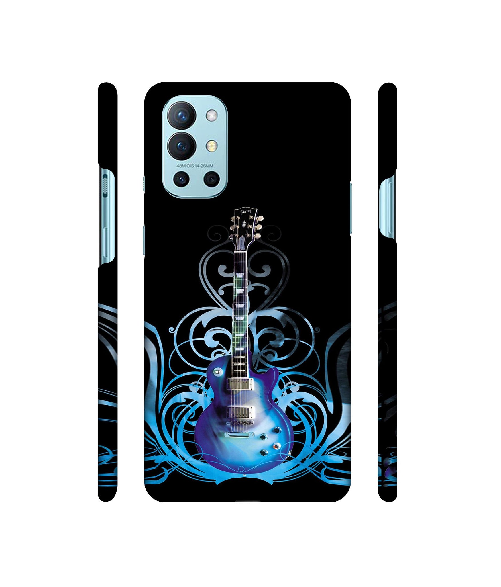 Guitar In Blue Pattern Designer Hard Back Cover for OnePlus 9R